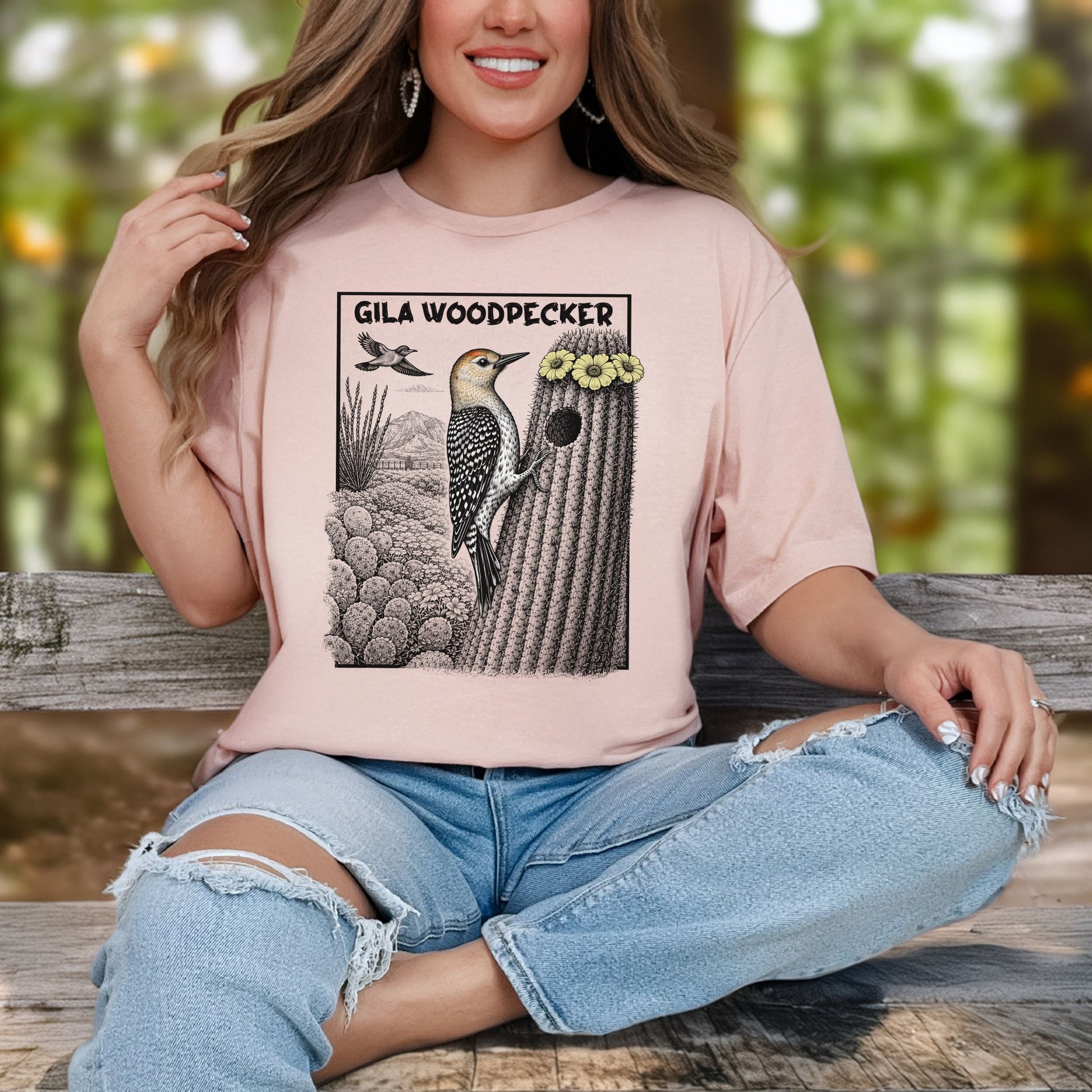 Gila Woodpecker T-Shirt – Desert Bloom Birding Adventure Tee