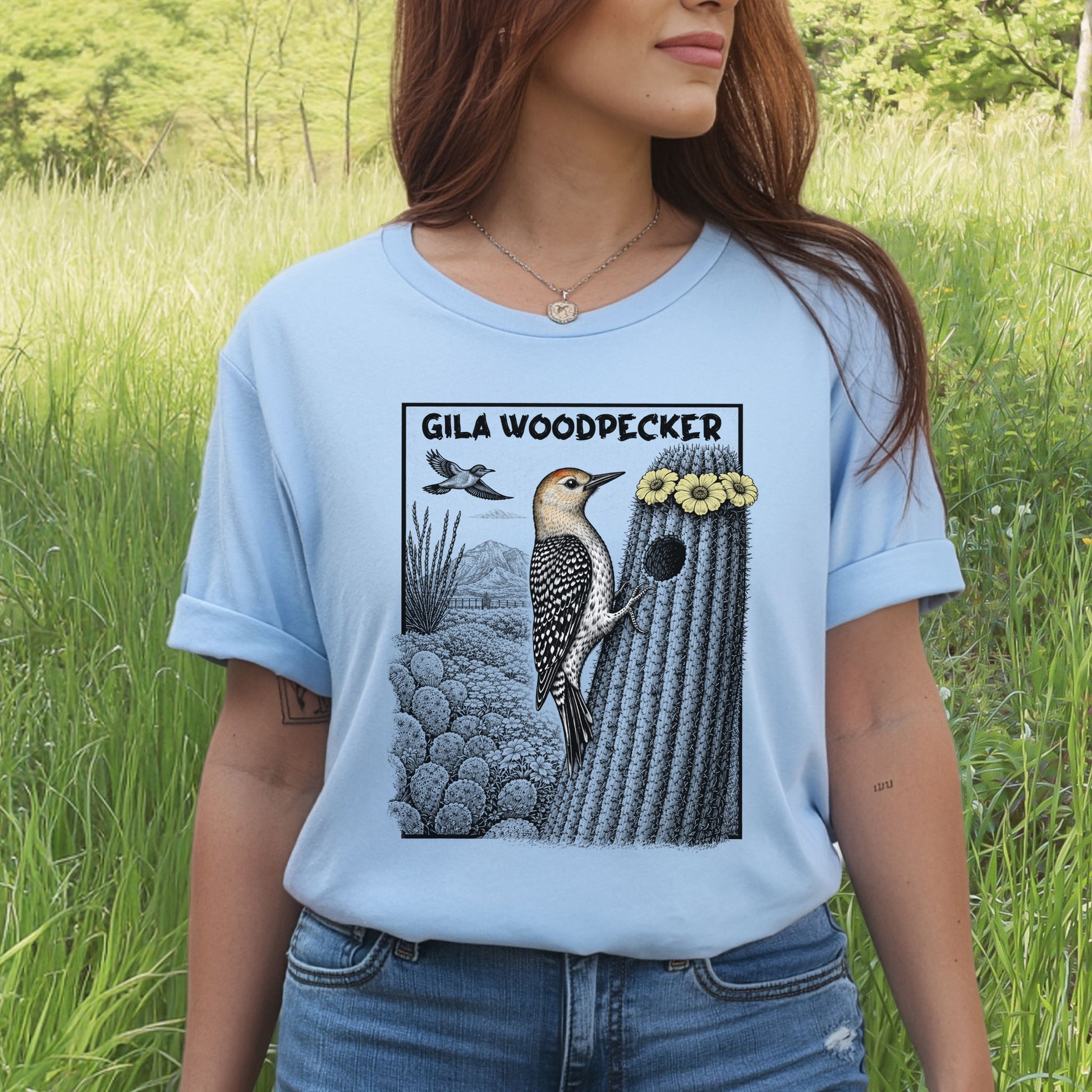 Gila Woodpecker T-Shirt – Desert Bloom Birding Adventure Tee