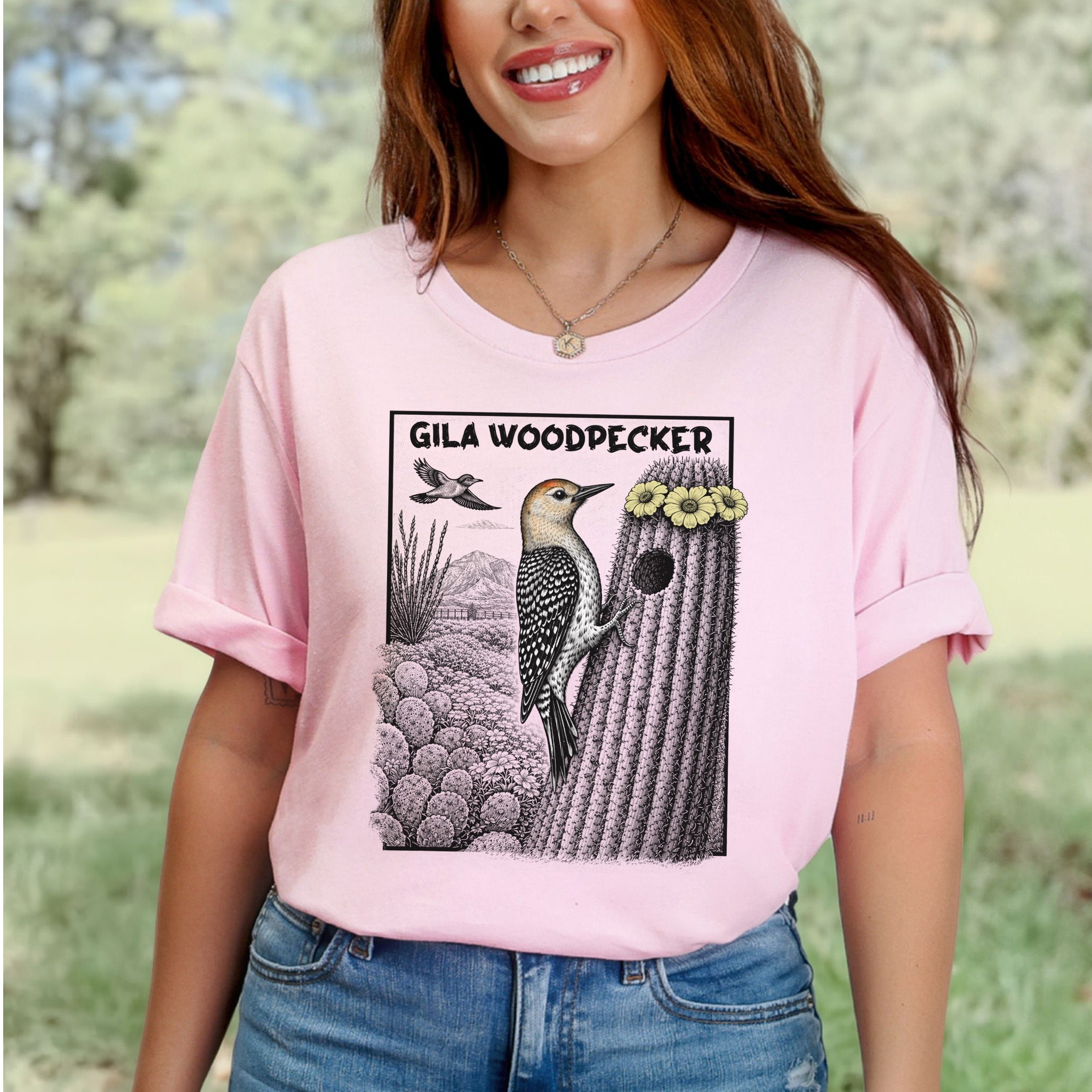 Gila Woodpecker T-Shirt – Desert Bloom Birding Adventure Tee