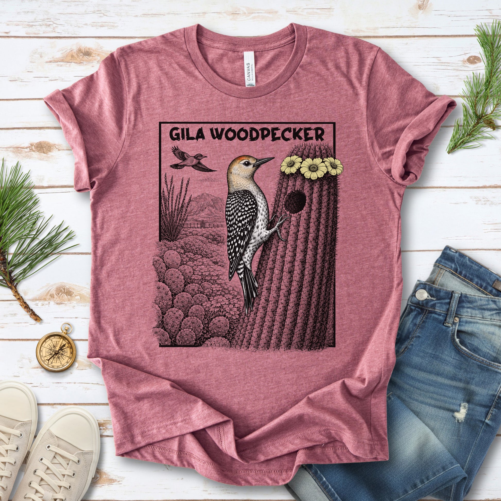 Gila Woodpecker T-Shirt – Desert Bloom Birding Adventure Tee