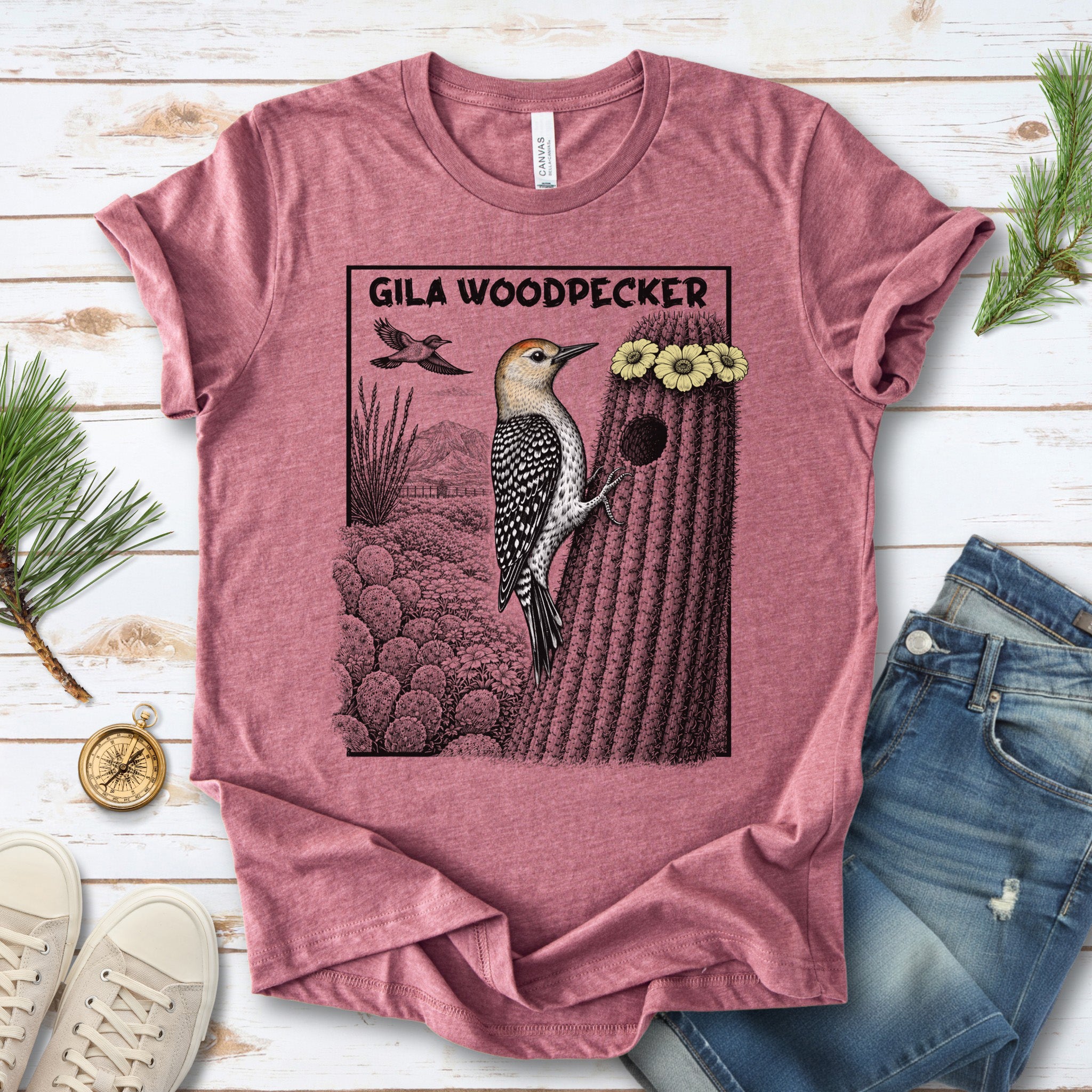Gila Woodpecker T-Shirt – Desert Bloom Birding Adventure Tee