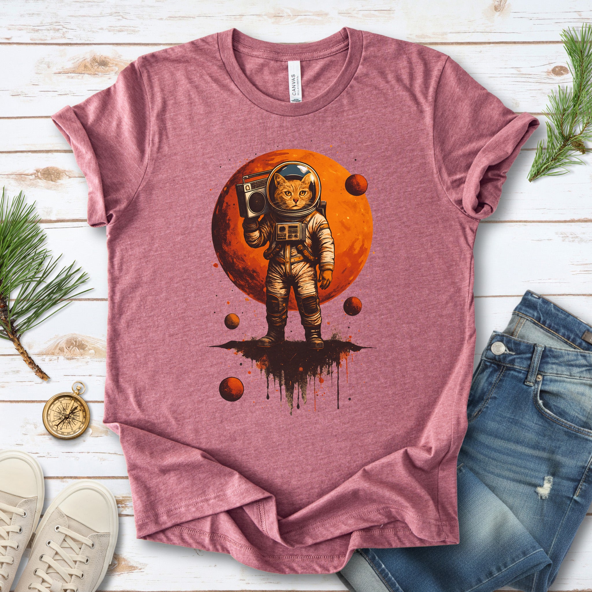 Boombox Cat Astronaut T-Shirt – Retro Space Funk Galaxy Tee