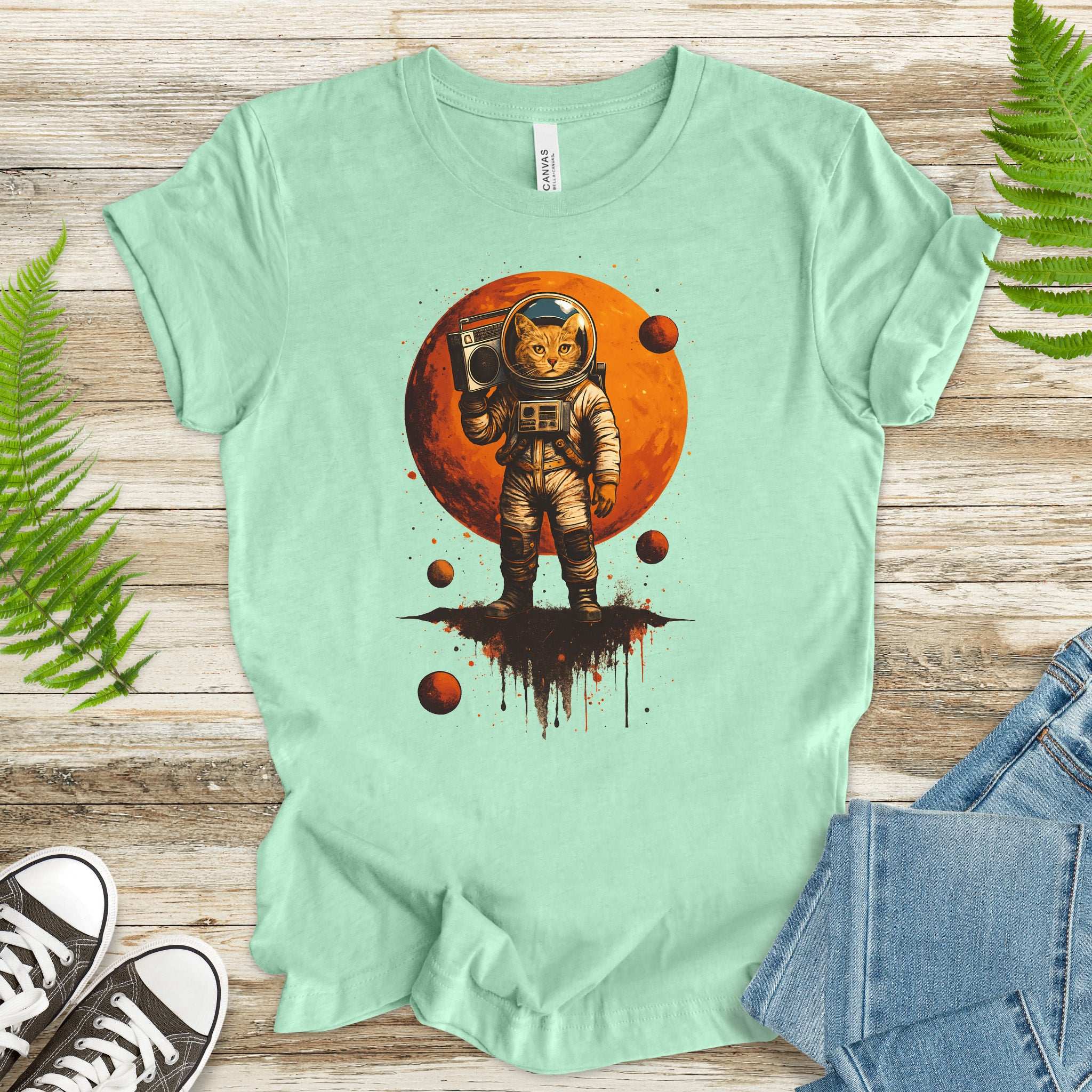 Boombox Cat Astronaut T-Shirt – Retro Space Funk Galaxy Tee