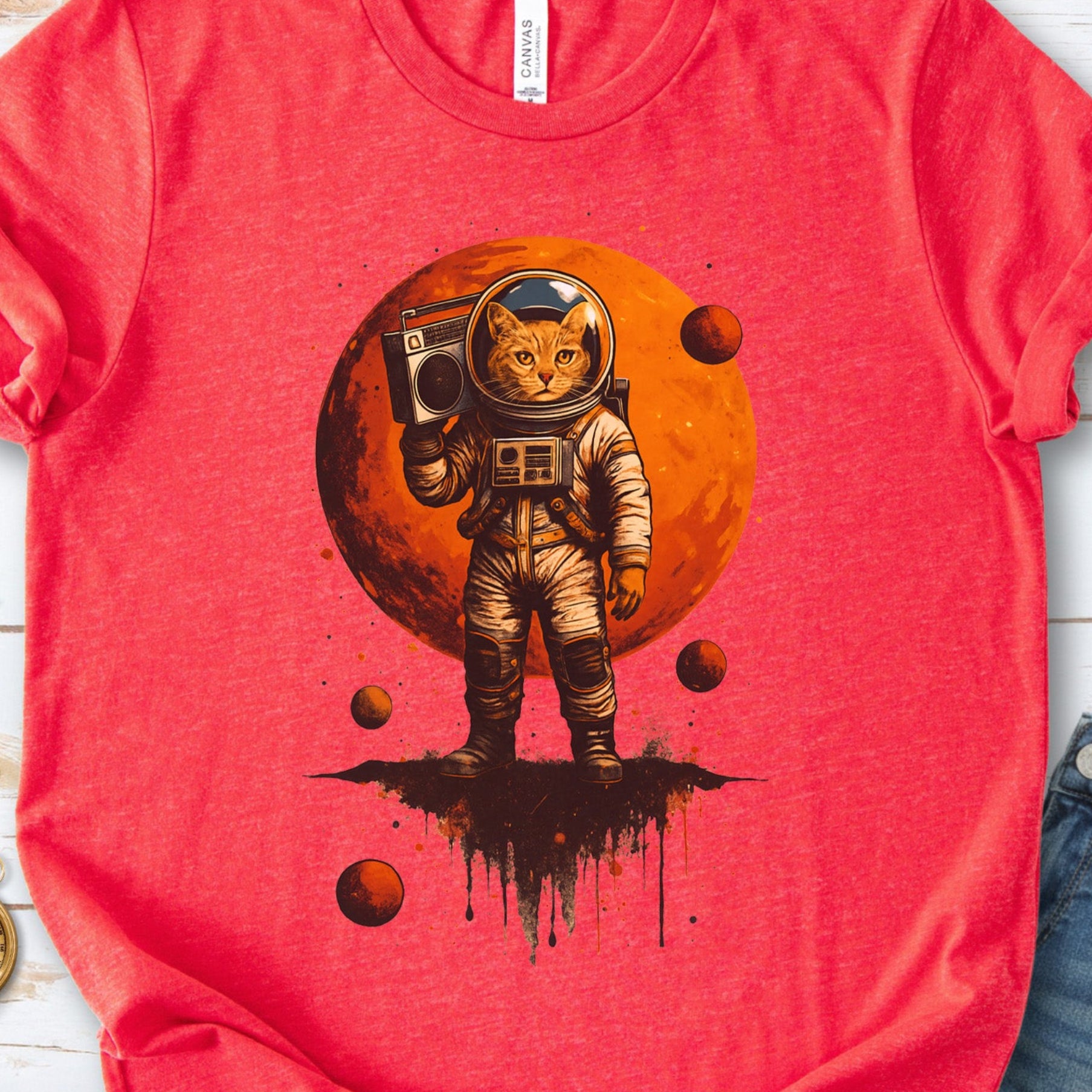 Boombox Cat Astronaut T-Shirt – Retro Space Funk Galaxy Tee