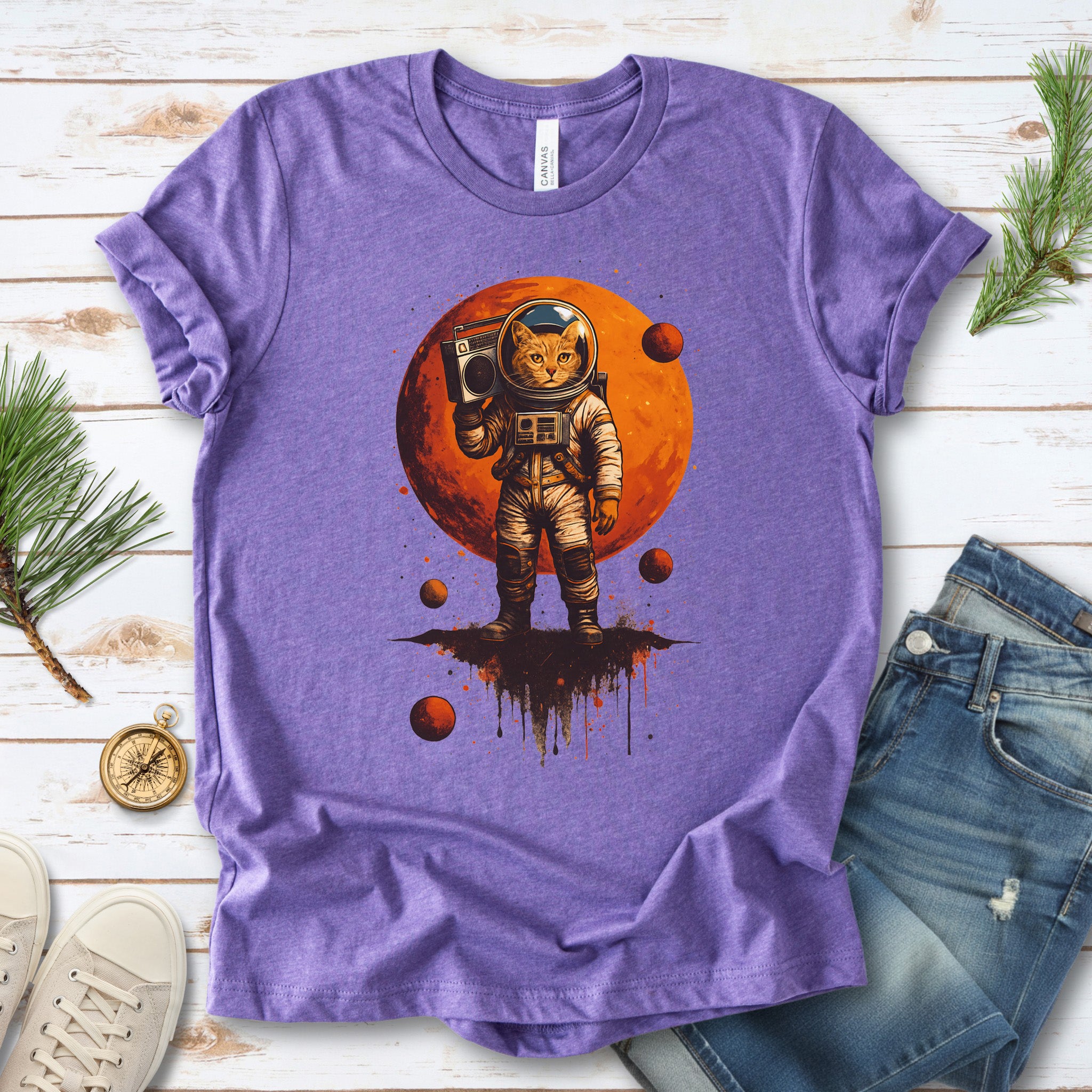 Boombox Cat Astronaut T-Shirt – Retro Space Funk Galaxy Tee