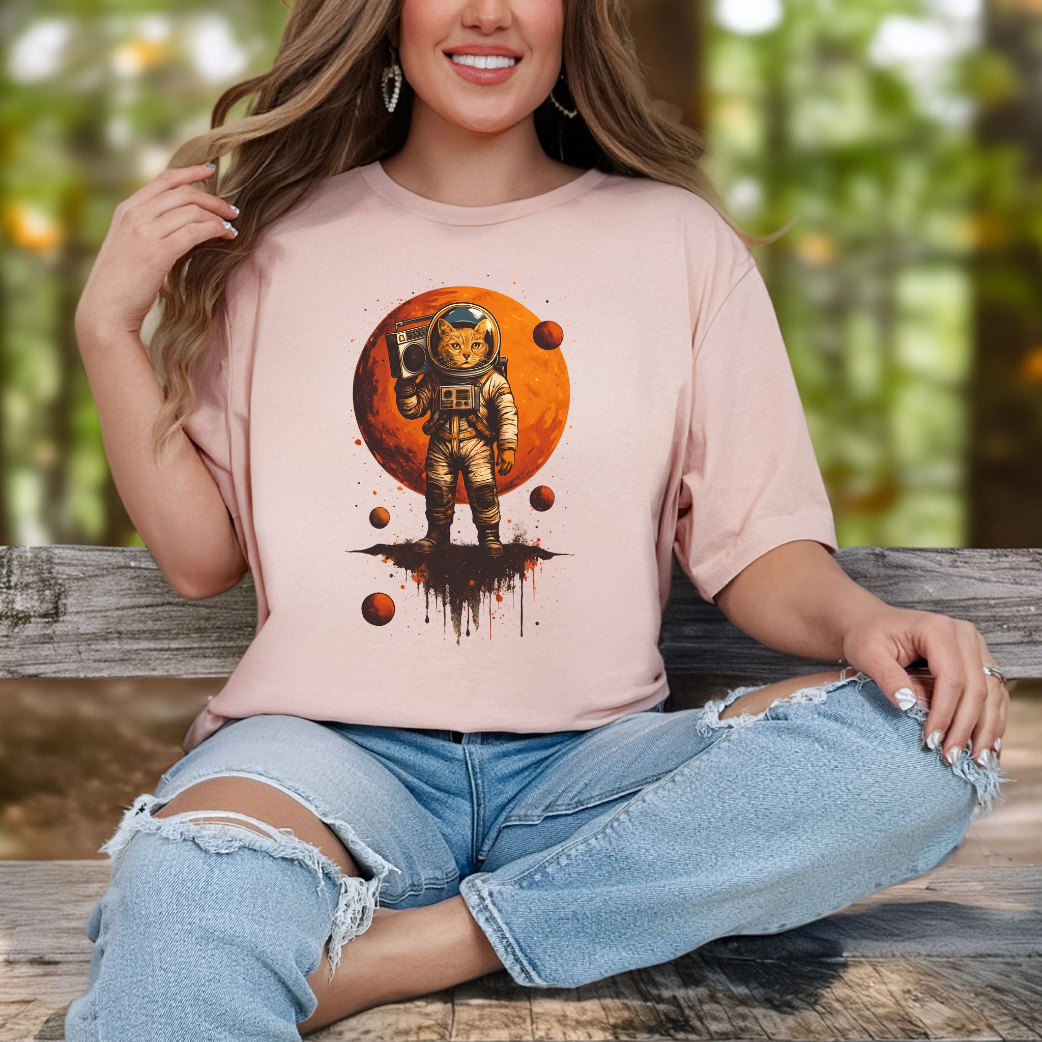 Boombox Cat Astronaut T-Shirt – Retro Space Funk Galaxy Tee