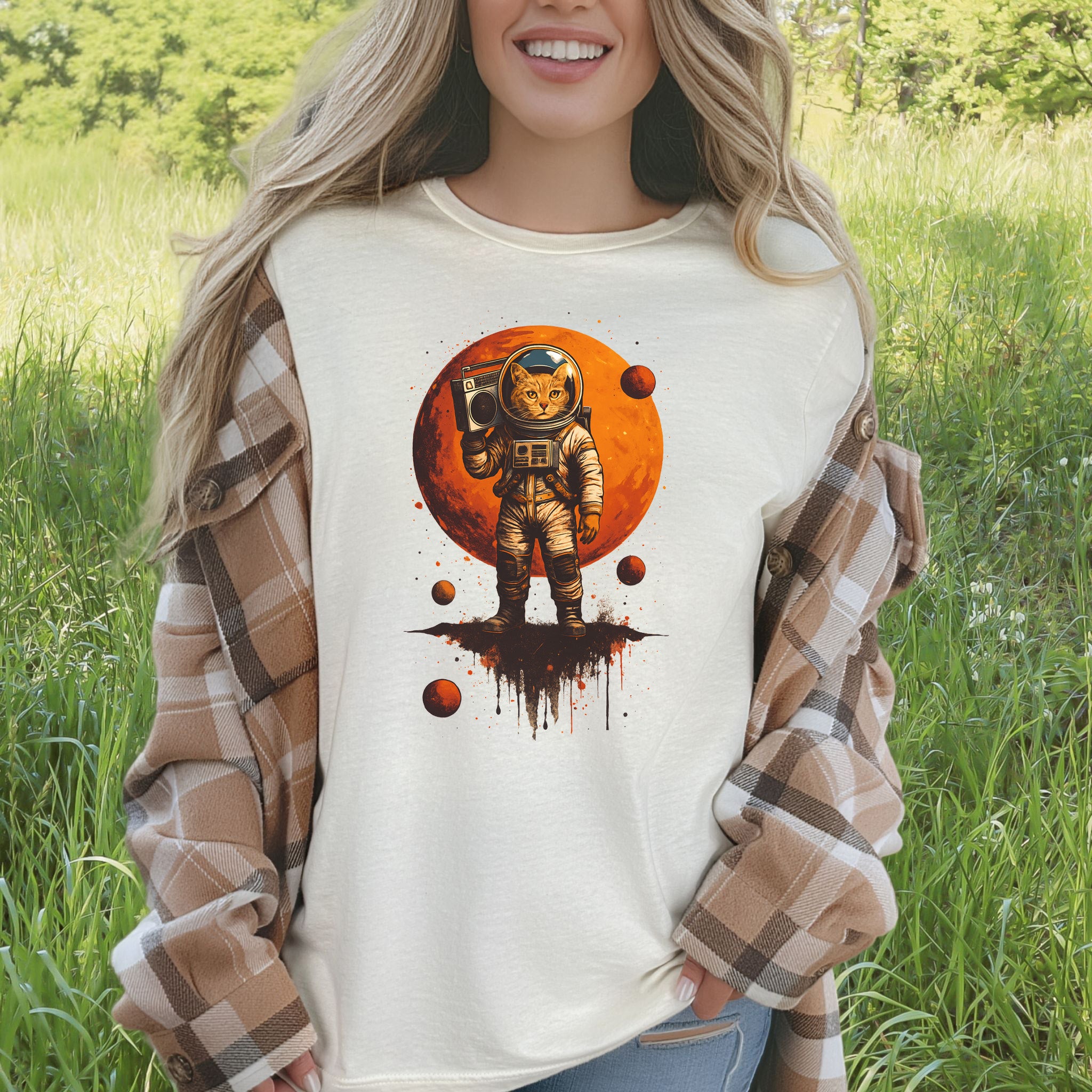 Boombox Cat Astronaut T-Shirt – Retro Space Funk Galaxy Tee