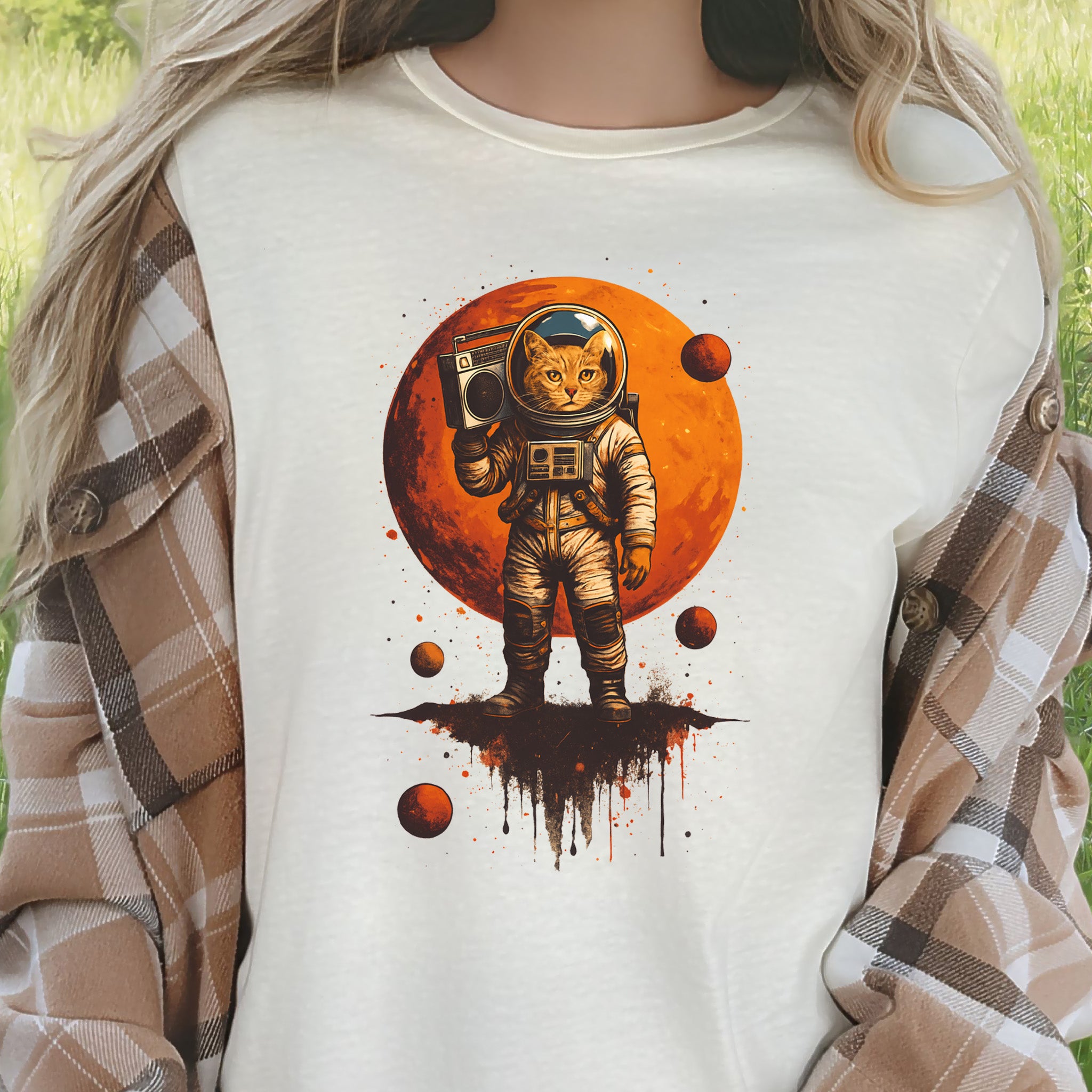 Boombox Cat Astronaut T-Shirt – Retro Space Funk Galaxy Tee
