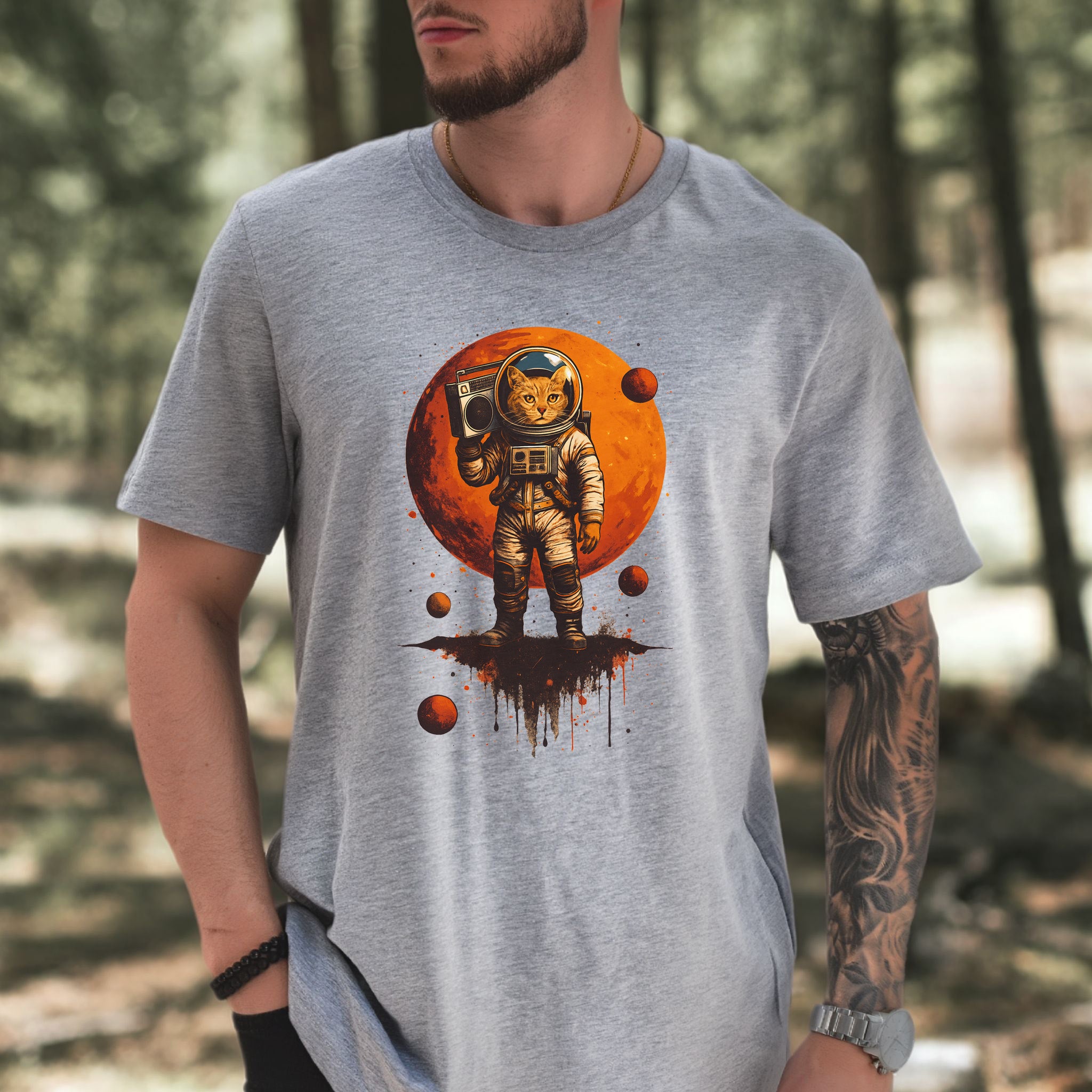 Boombox Cat Astronaut T-Shirt – Retro Space Funk Galaxy Tee