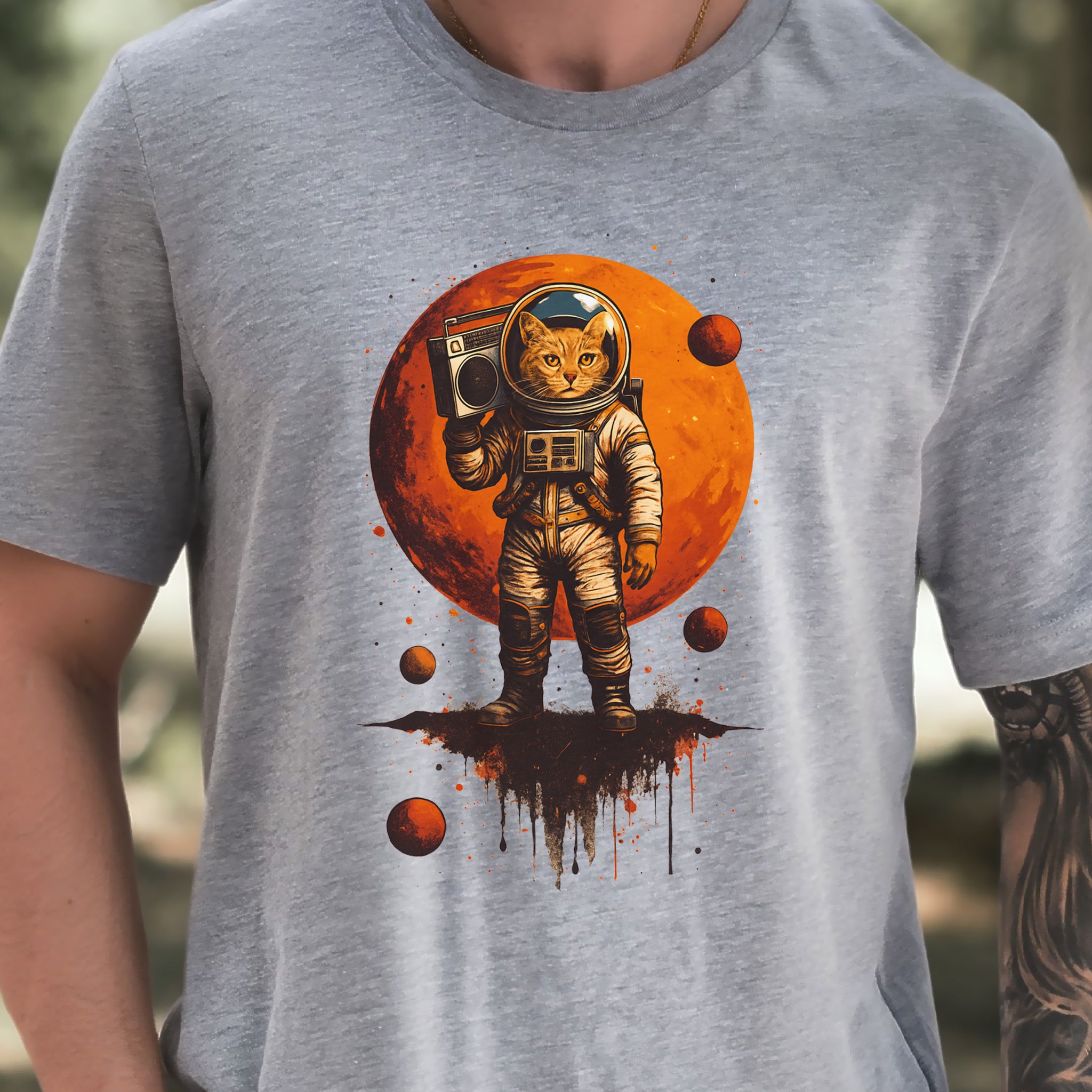 Boombox Cat Astronaut T-Shirt – Retro Space Funk Galaxy Tee