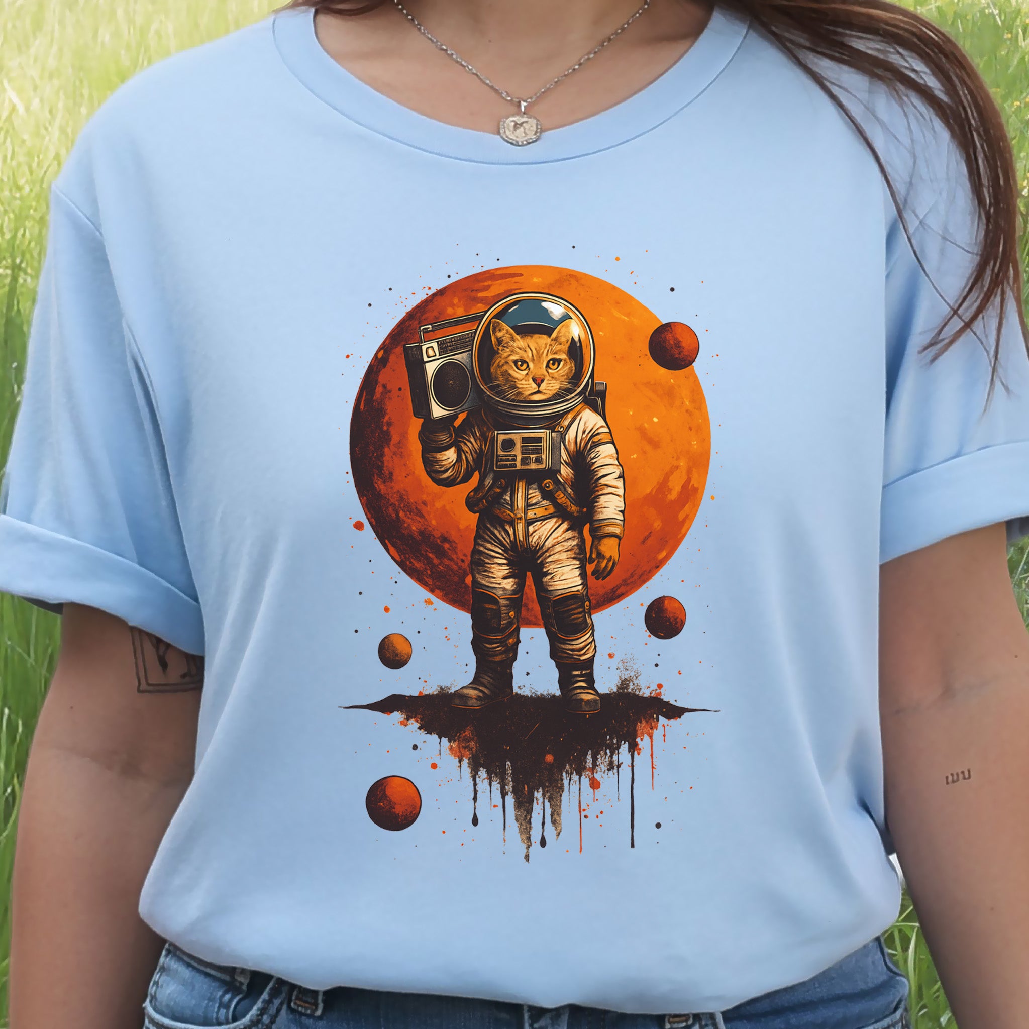 Boombox Cat Astronaut T-Shirt – Retro Space Funk Galaxy Tee