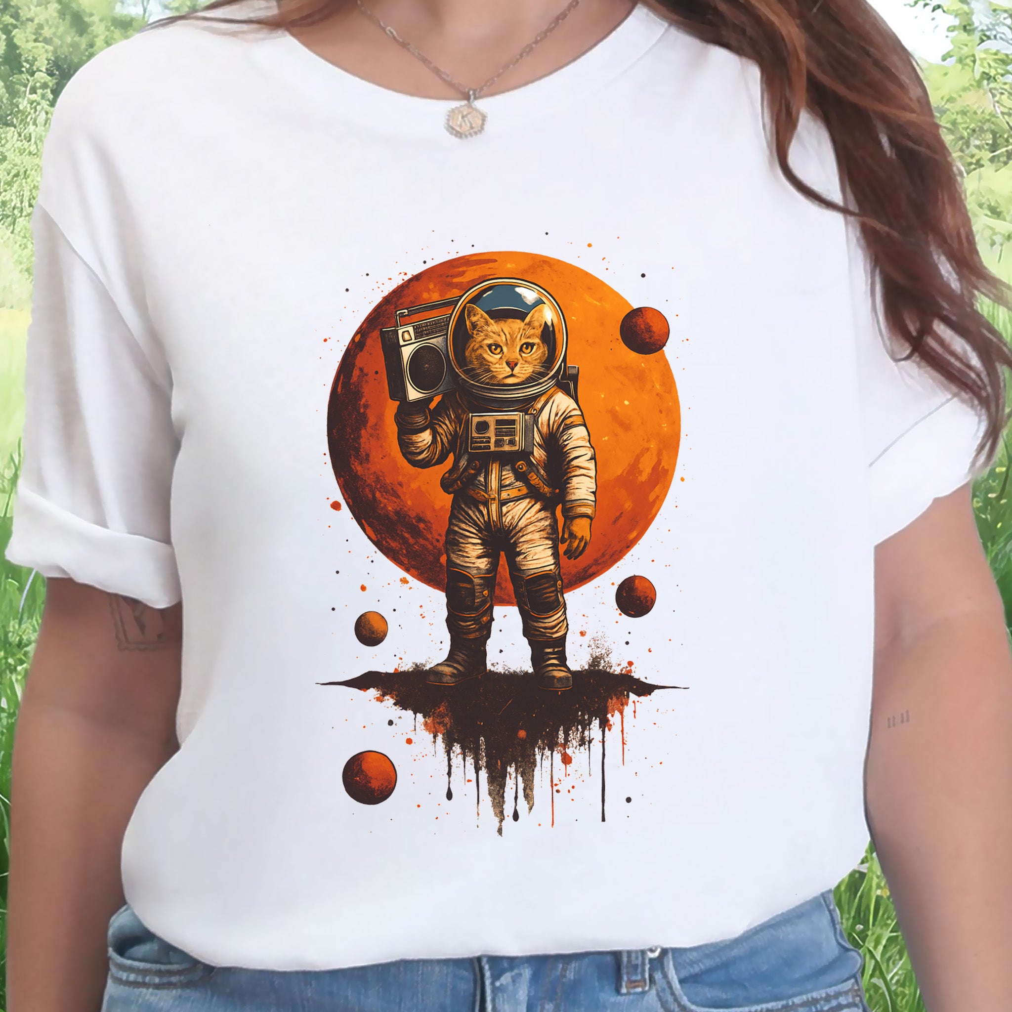 Boombox Cat Astronaut T-Shirt – Retro Space Funk Galaxy Tee