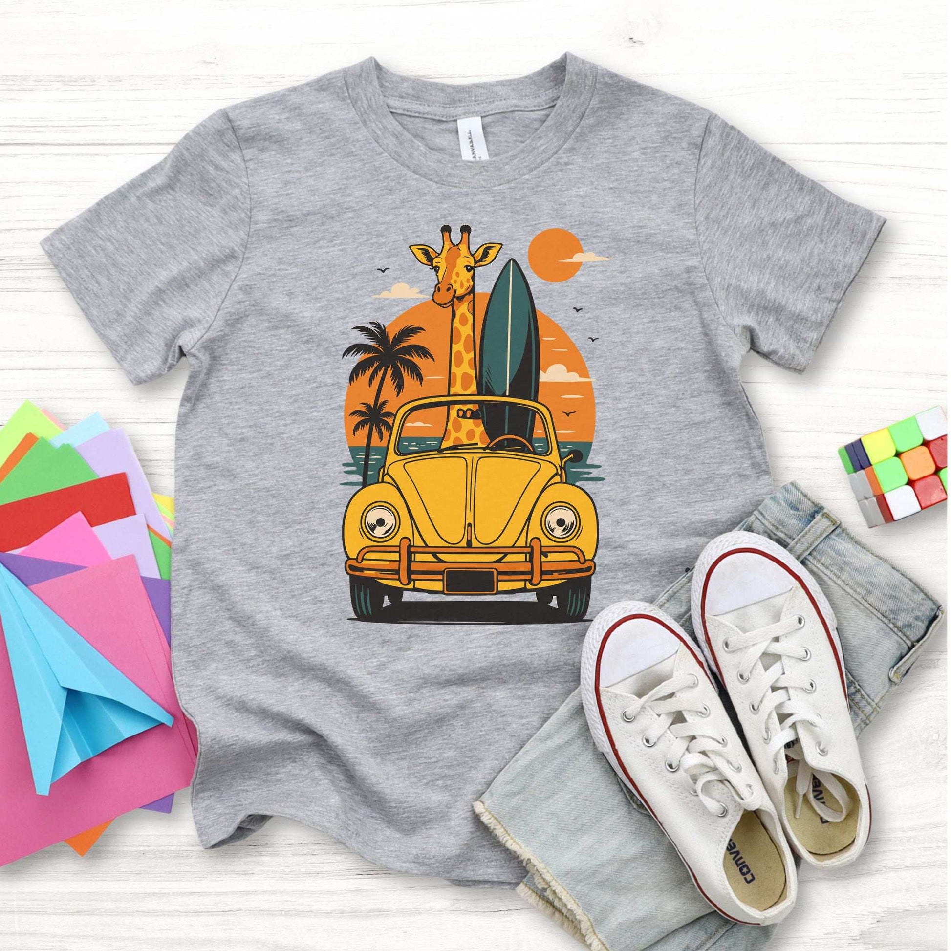 Surfed Out Giraffe – Funny Beach Day Vibes Youth Tee