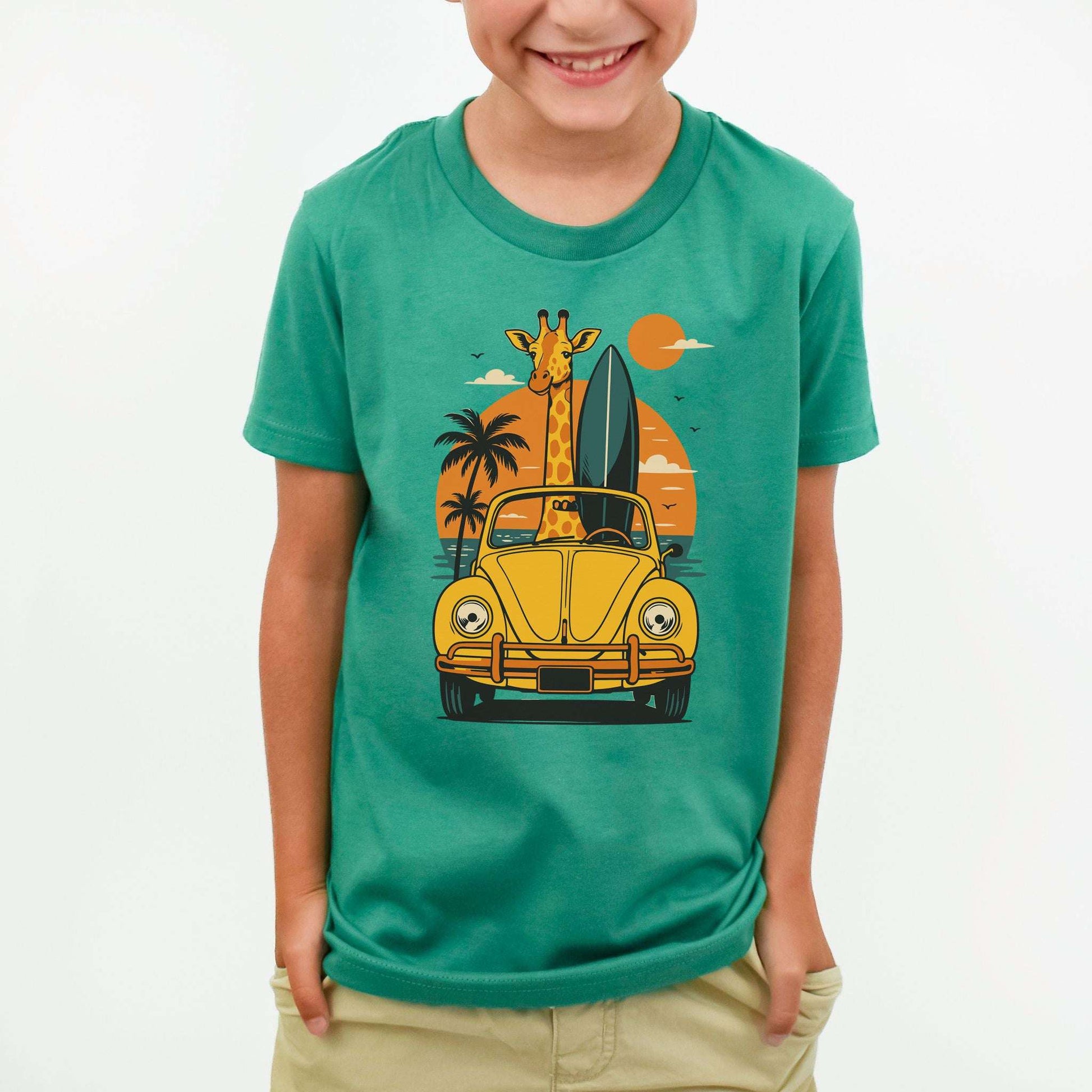 Surfed Out Giraffe – Funny Beach Day Vibes Youth Tee