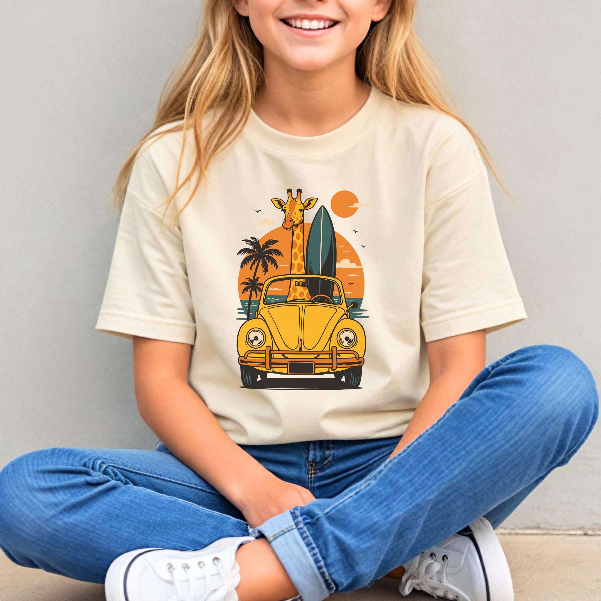 Surfed Out Giraffe – Funny Beach Day Vibes Youth Tee