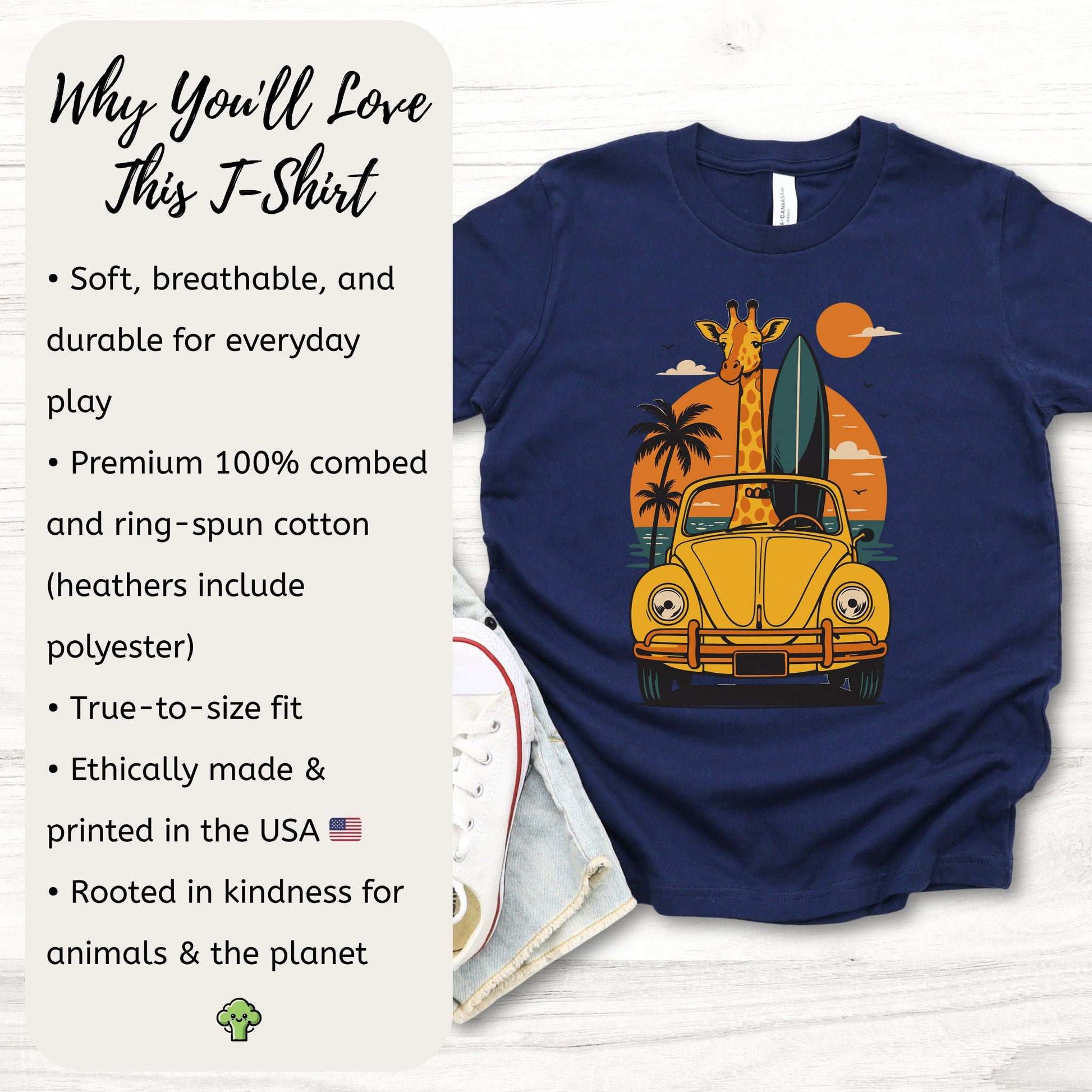 Surfed Out Giraffe – Funny Beach Day Vibes Youth Tee