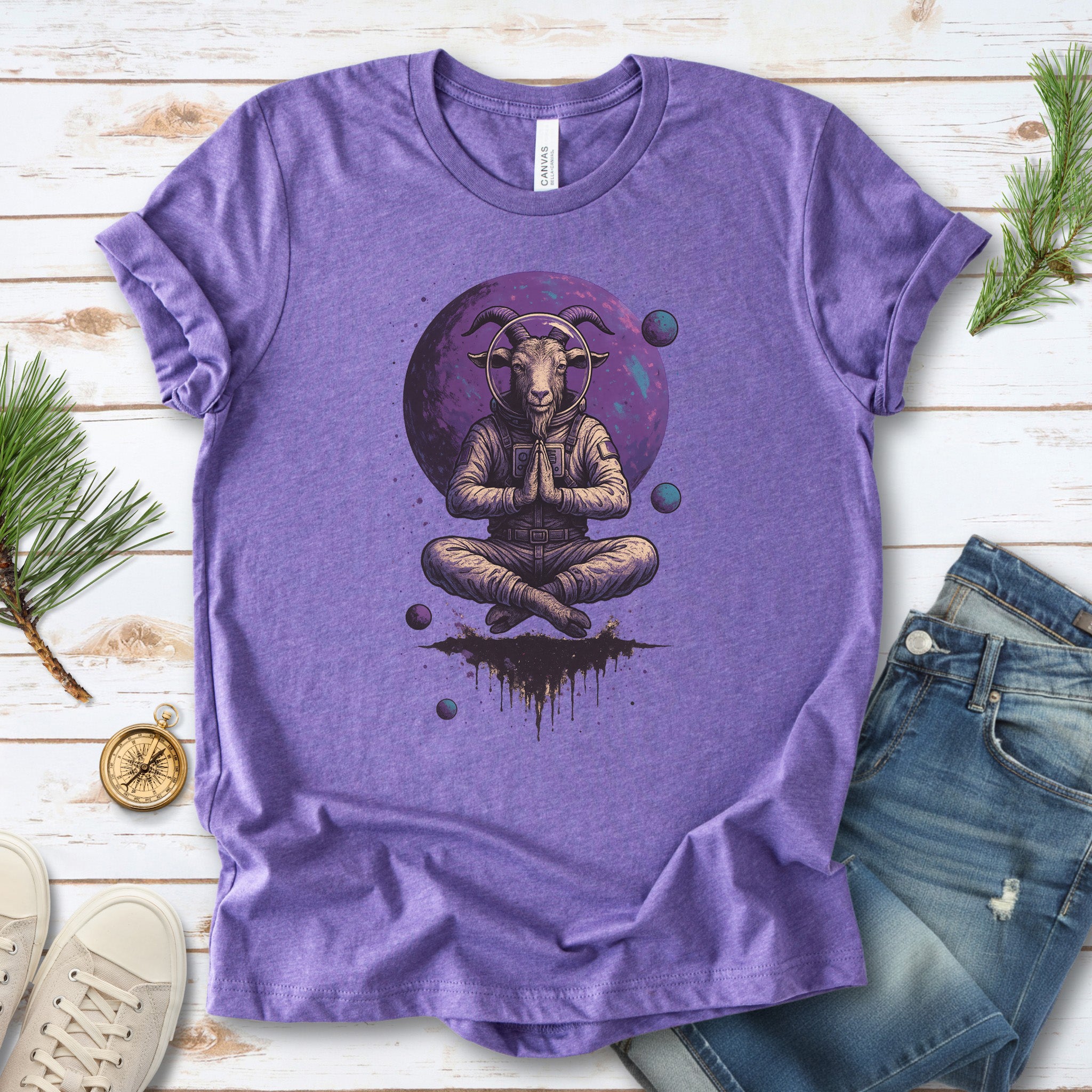Meditating Goat Astronaut T-Shirt – Zen Cosmic Farm Animal Tee