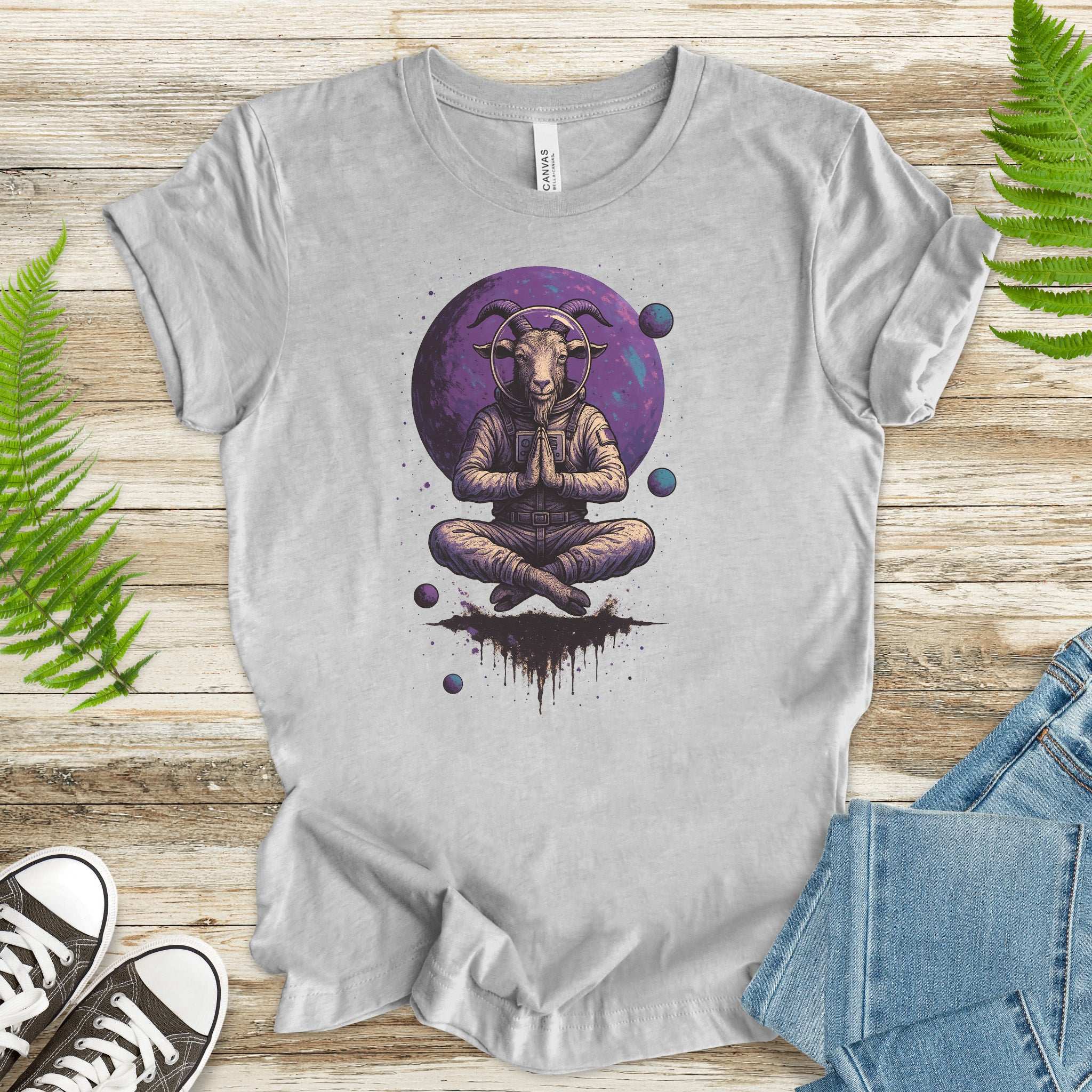 Meditating Goat Astronaut T-Shirt – Zen Cosmic Farm Animal Tee