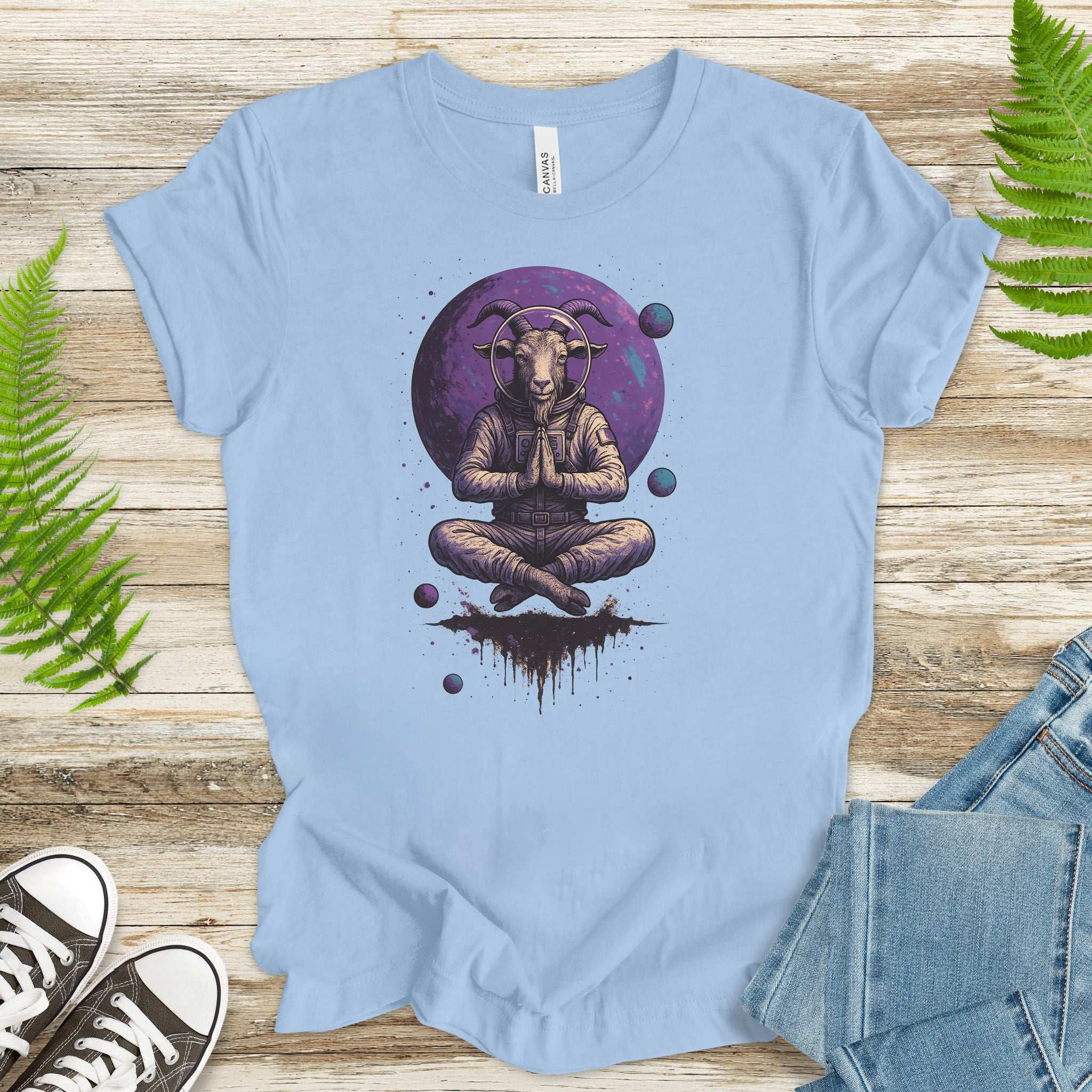 Meditating Goat Astronaut T-Shirt – Zen Cosmic Farm Animal Tee