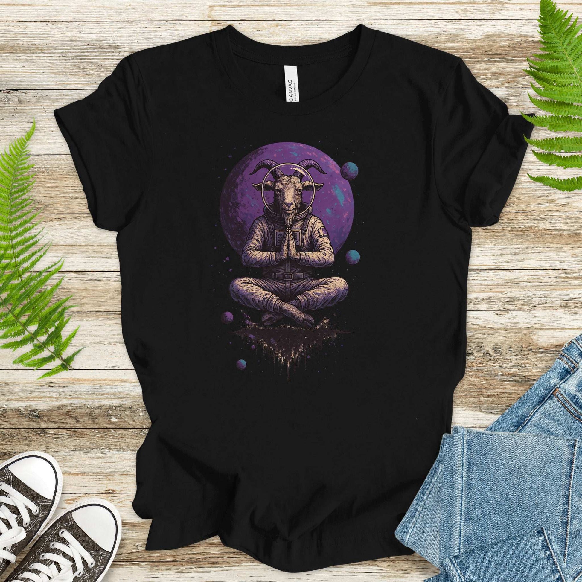 Meditating Goat Astronaut T-Shirt – Zen Cosmic Farm Animal Tee