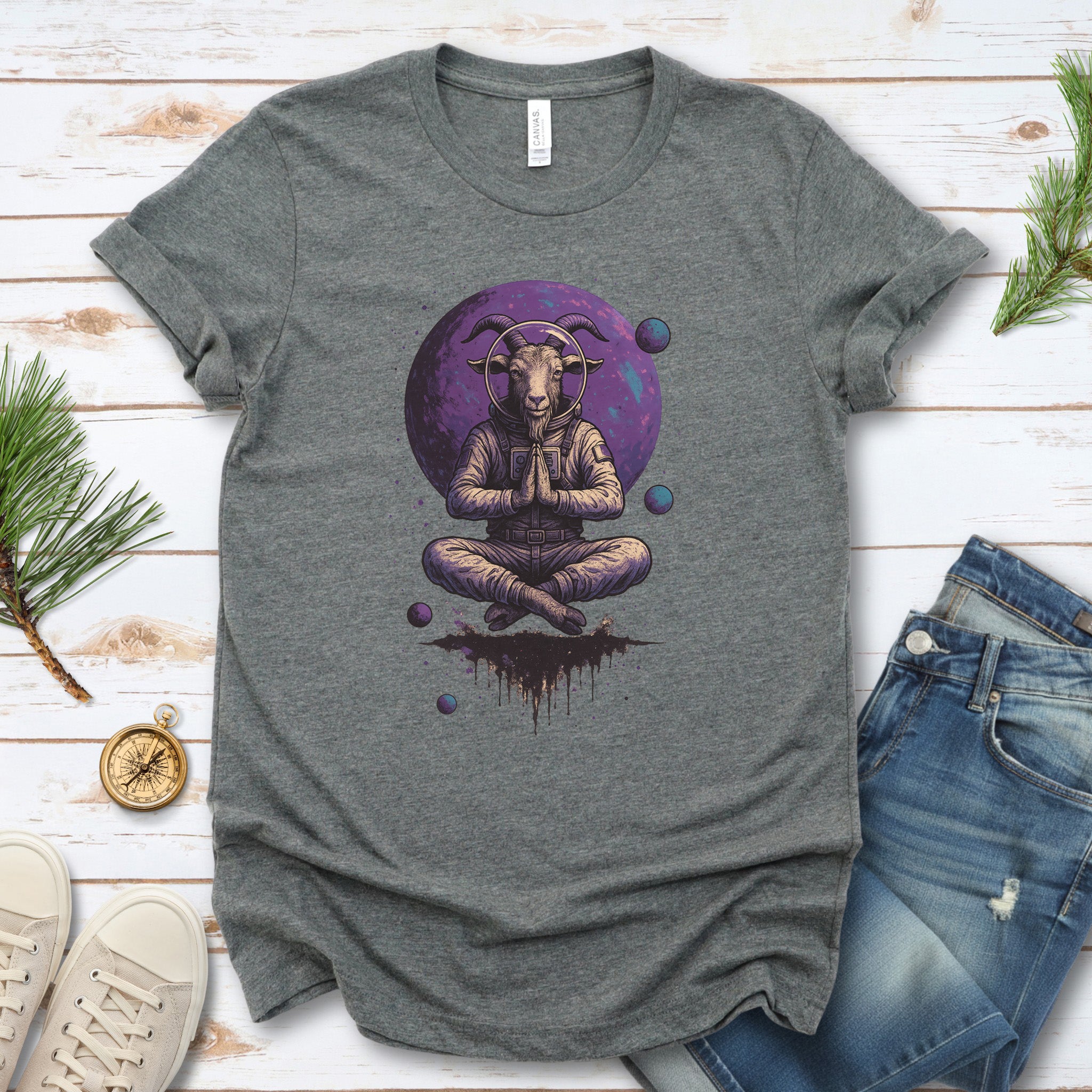 Meditating Goat Astronaut T-Shirt – Zen Cosmic Farm Animal Tee