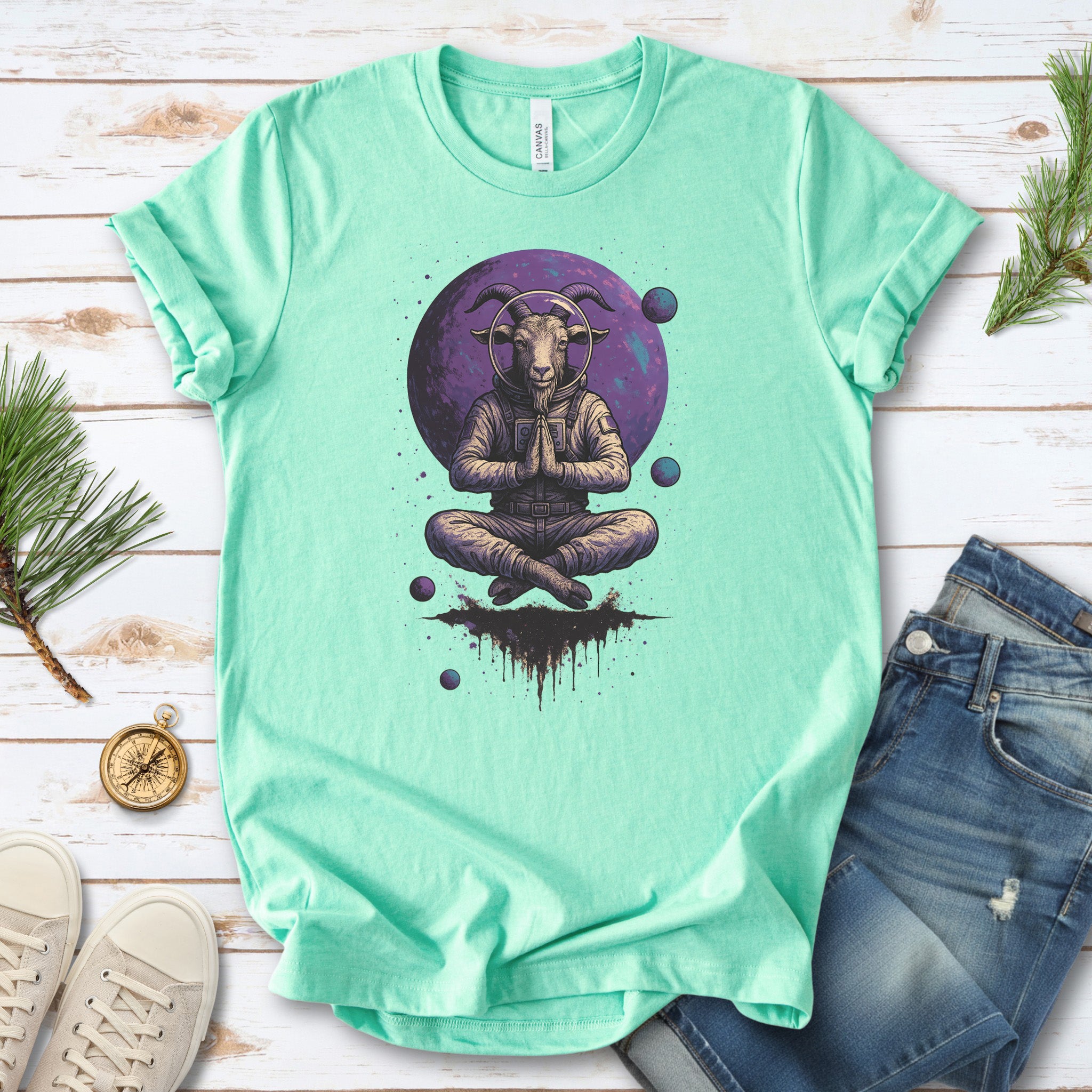 Meditating Goat Astronaut T-Shirt – Zen Cosmic Farm Animal Tee
