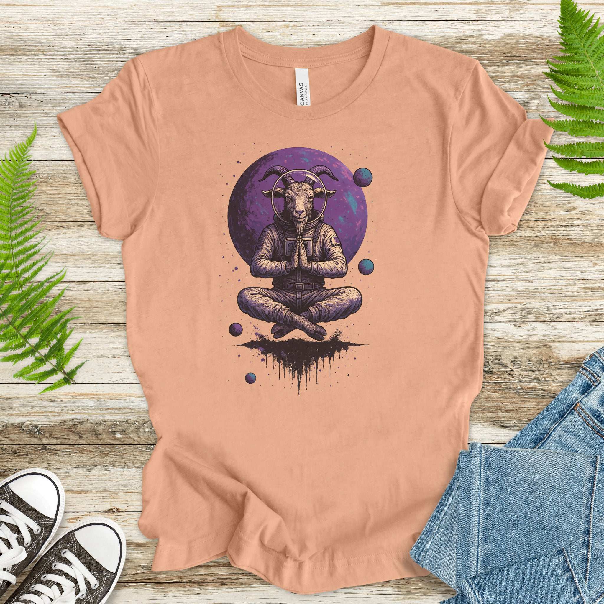 Meditating Goat Astronaut T-Shirt – Zen Cosmic Farm Animal Tee