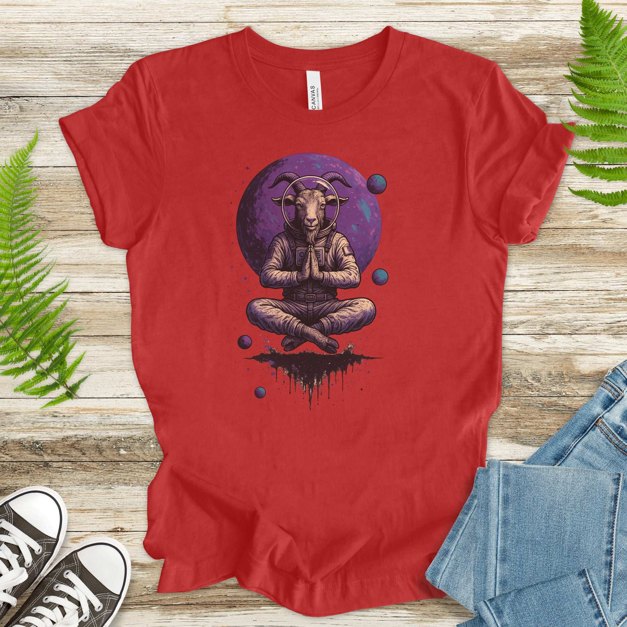 Meditating Goat Astronaut T-Shirt – Zen Cosmic Farm Animal Tee