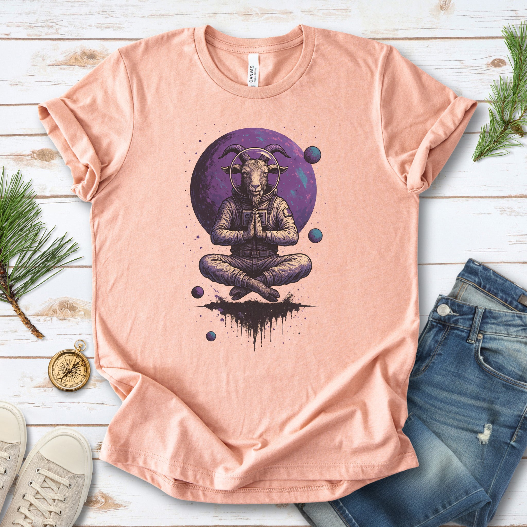 Meditating Goat Astronaut T-Shirt – Zen Cosmic Farm Animal Tee