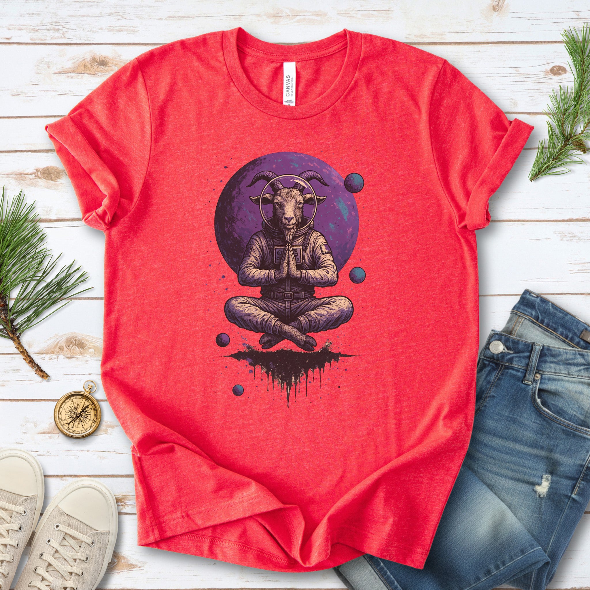 Meditating Goat Astronaut T-Shirt – Zen Cosmic Farm Animal Tee