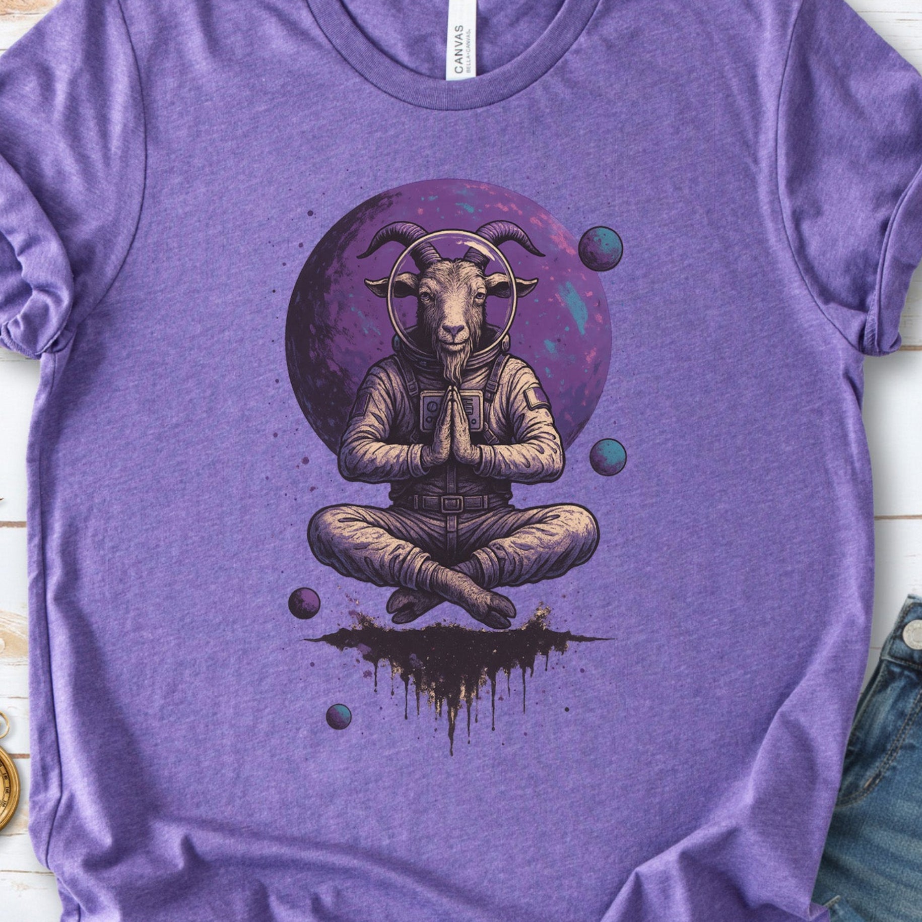 Meditating Goat Astronaut T-Shirt – Zen Cosmic Farm Animal Tee