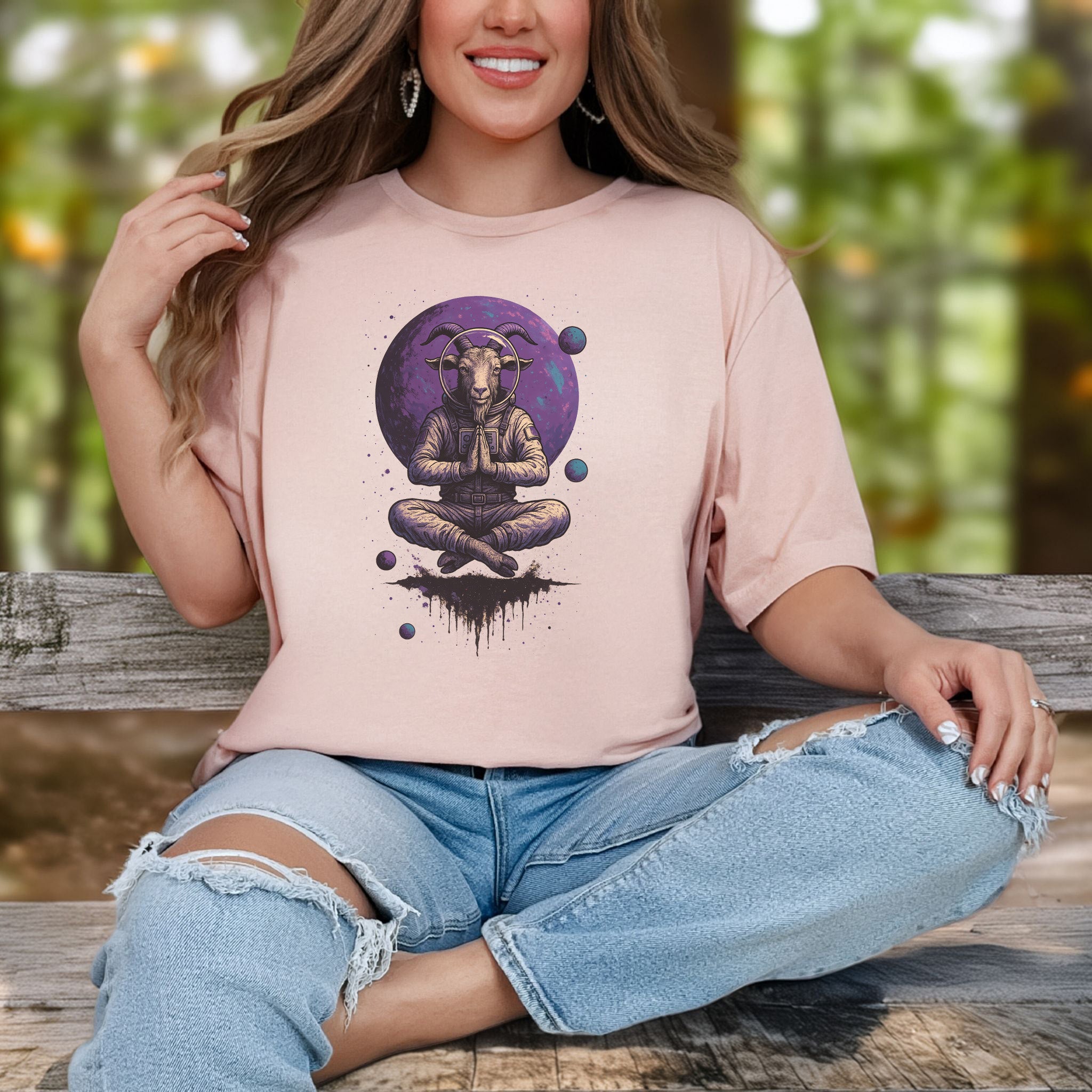 Meditating Goat Astronaut T-Shirt – Zen Cosmic Farm Animal Tee