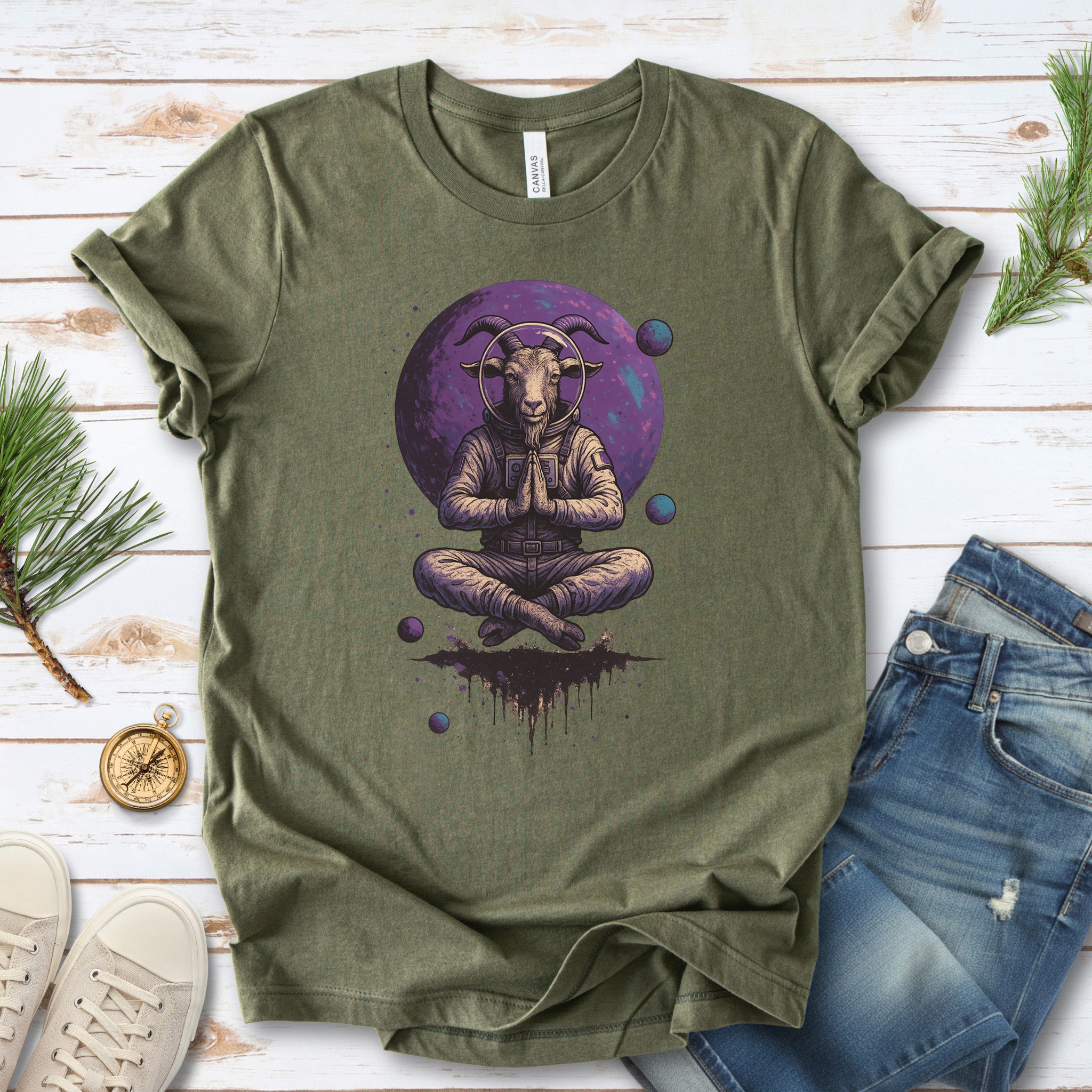 Meditating Goat Astronaut T-Shirt – Zen Cosmic Farm Animal Tee