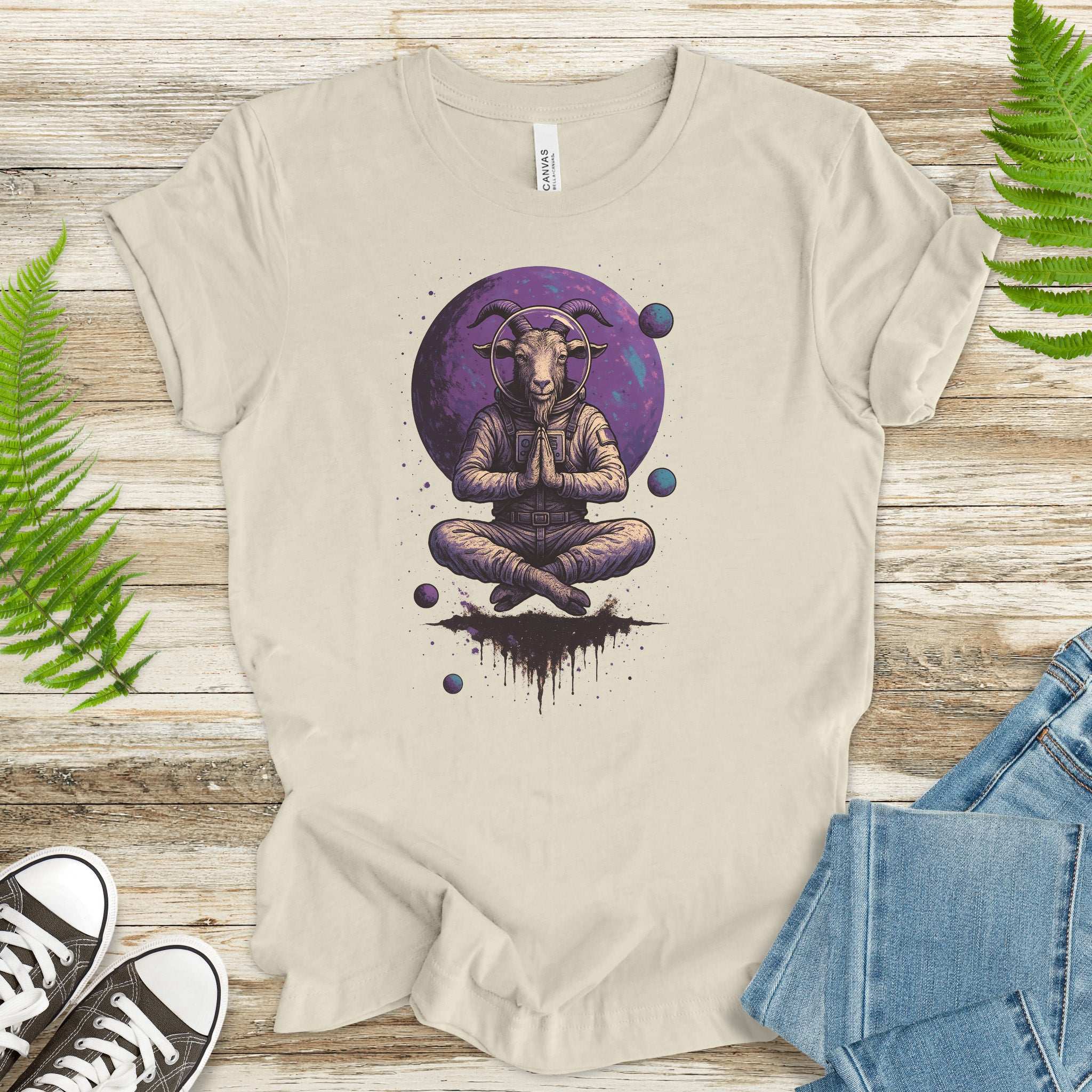 Meditating Goat Astronaut T-Shirt – Zen Cosmic Farm Animal Tee