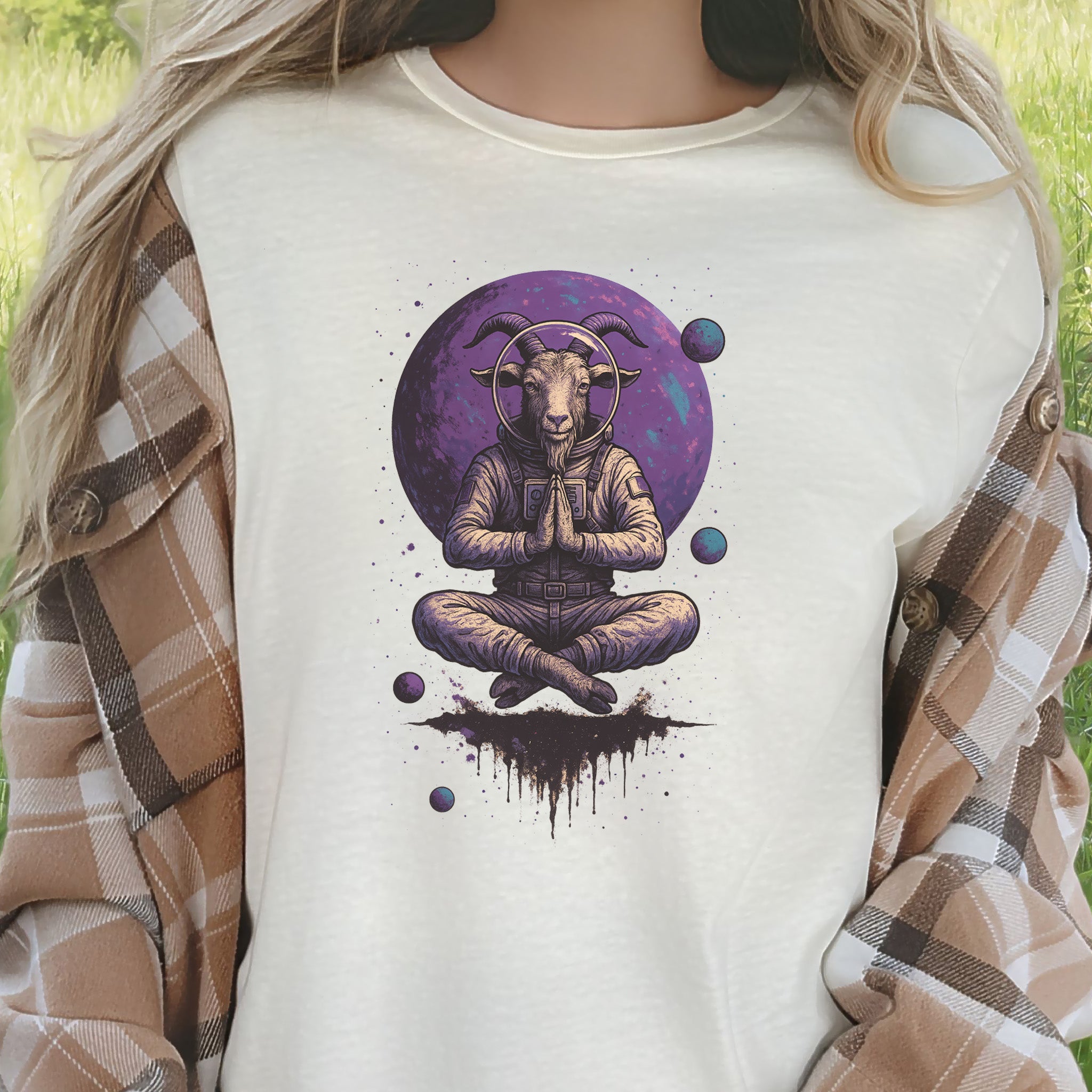 Meditating Goat Astronaut T-Shirt – Zen Cosmic Farm Animal Tee