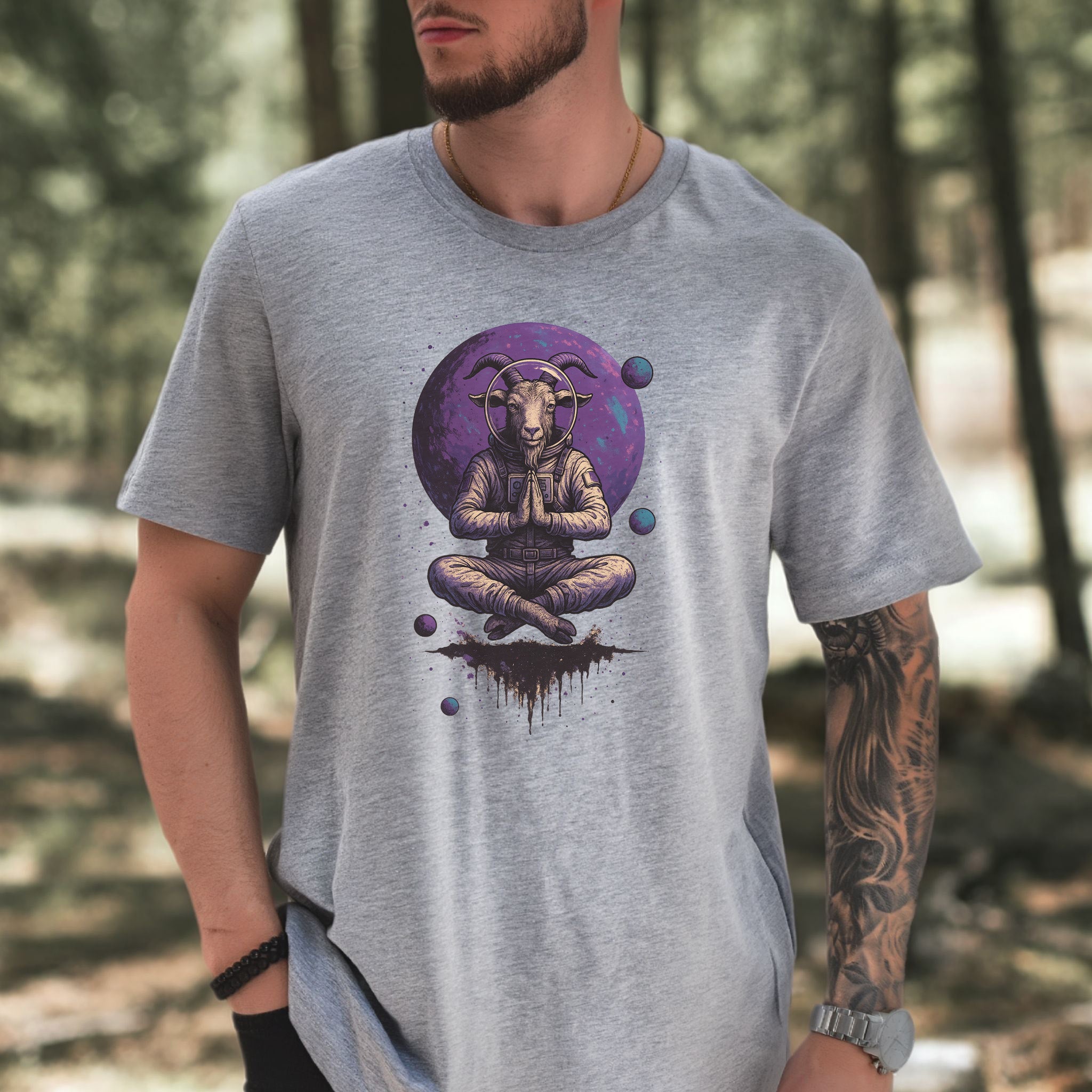 Meditating Goat Astronaut T-Shirt – Zen Cosmic Farm Animal Tee