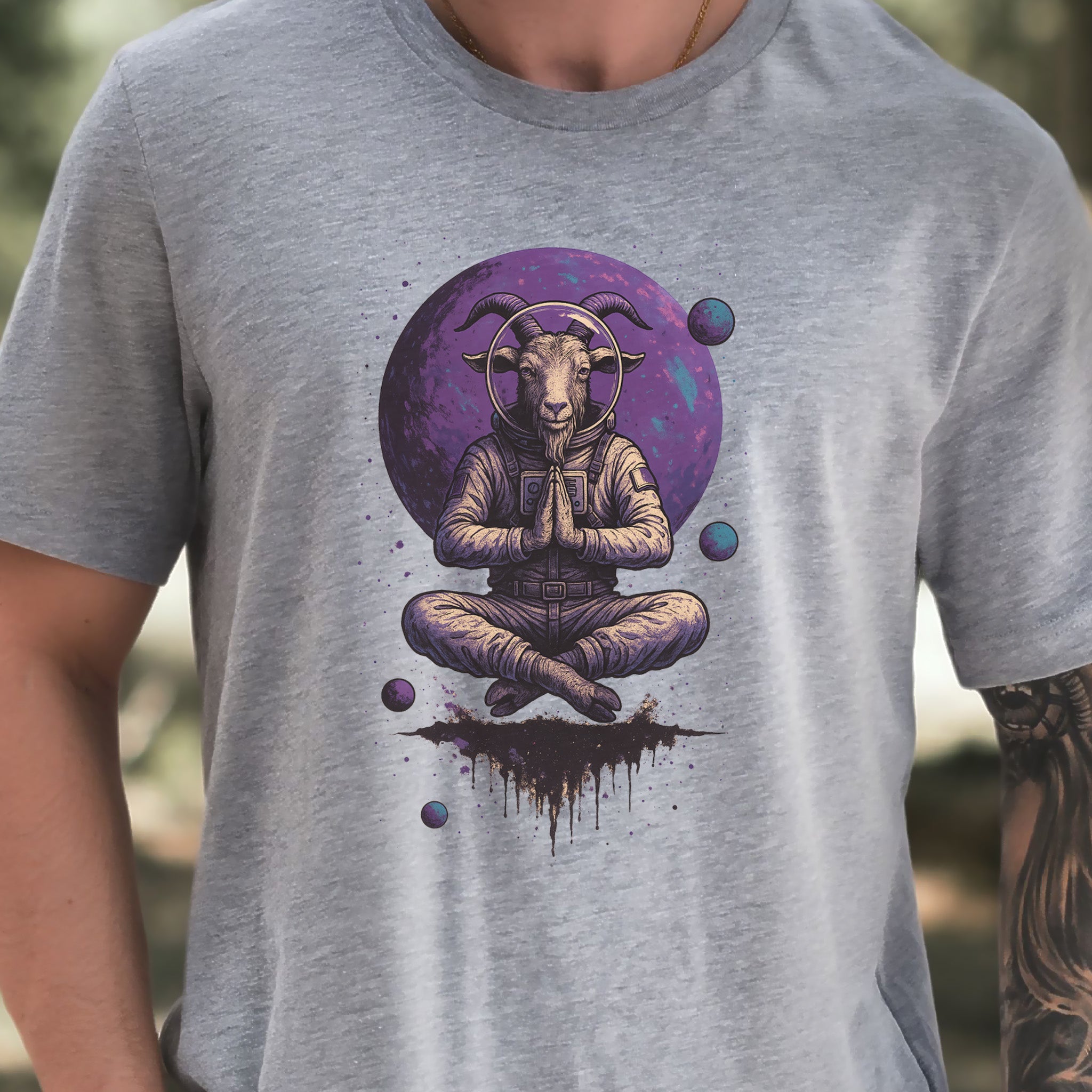 Meditating Goat Astronaut T-Shirt – Zen Cosmic Farm Animal Tee