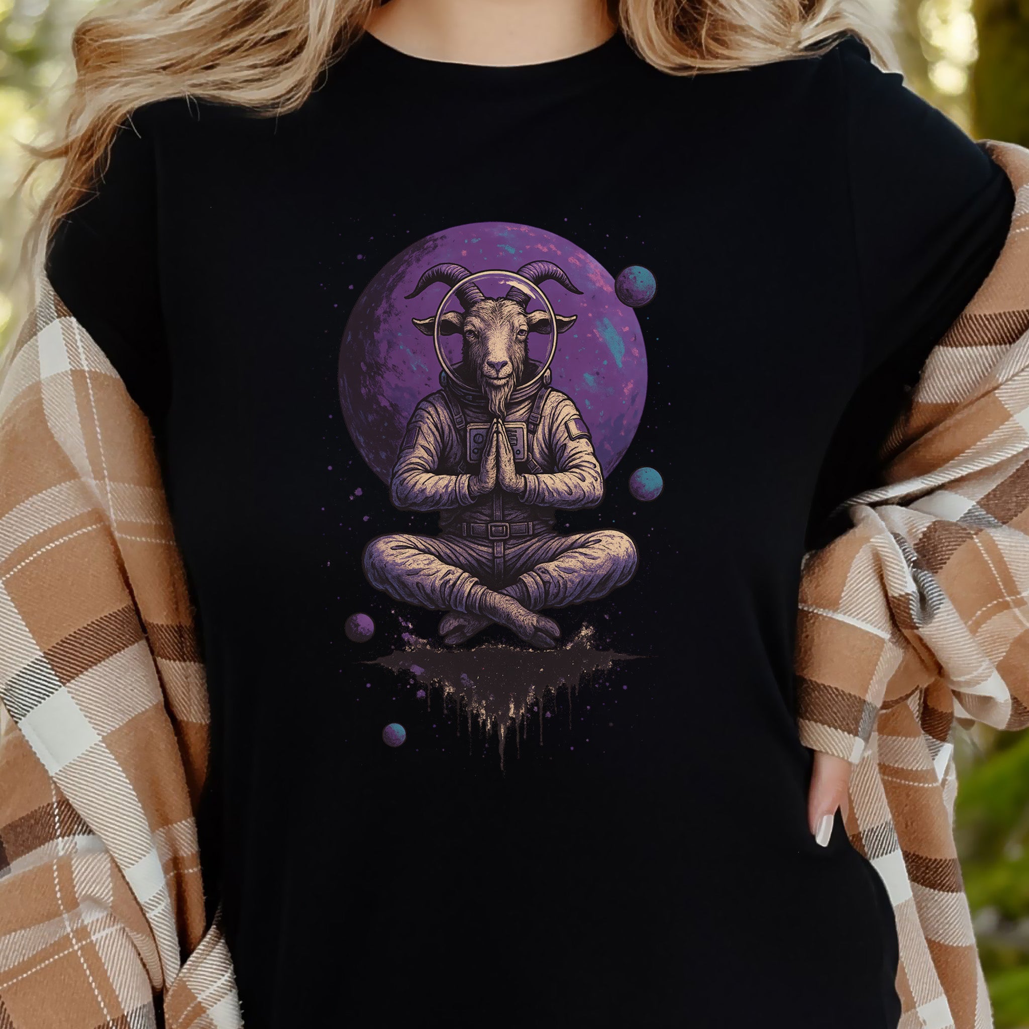 Meditating Goat Astronaut T-Shirt – Zen Cosmic Farm Animal Tee