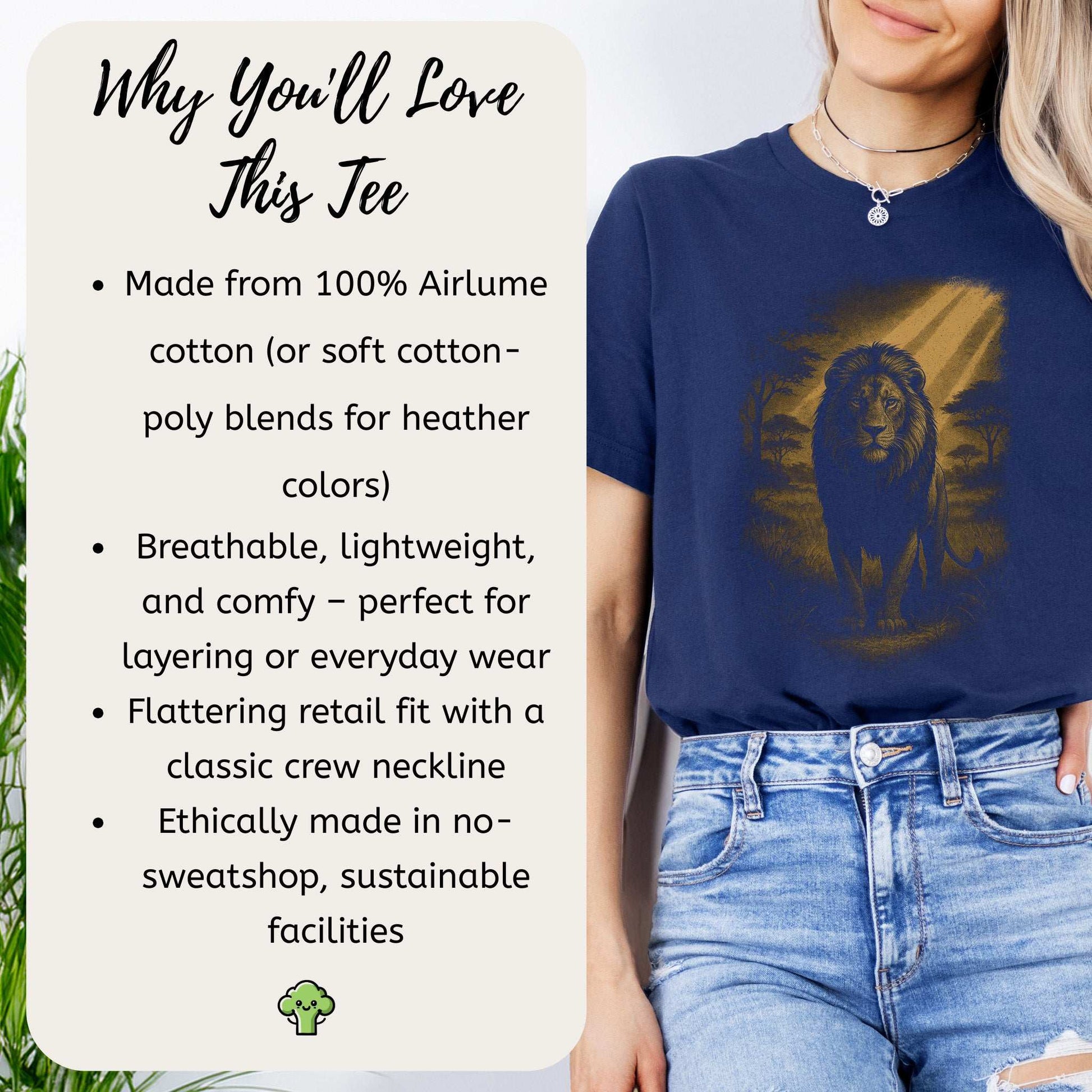 Lion Spirit Animal T-Shirt – Golden Savannah King Vibes features soft fabric and regal lion design for bold hearts.