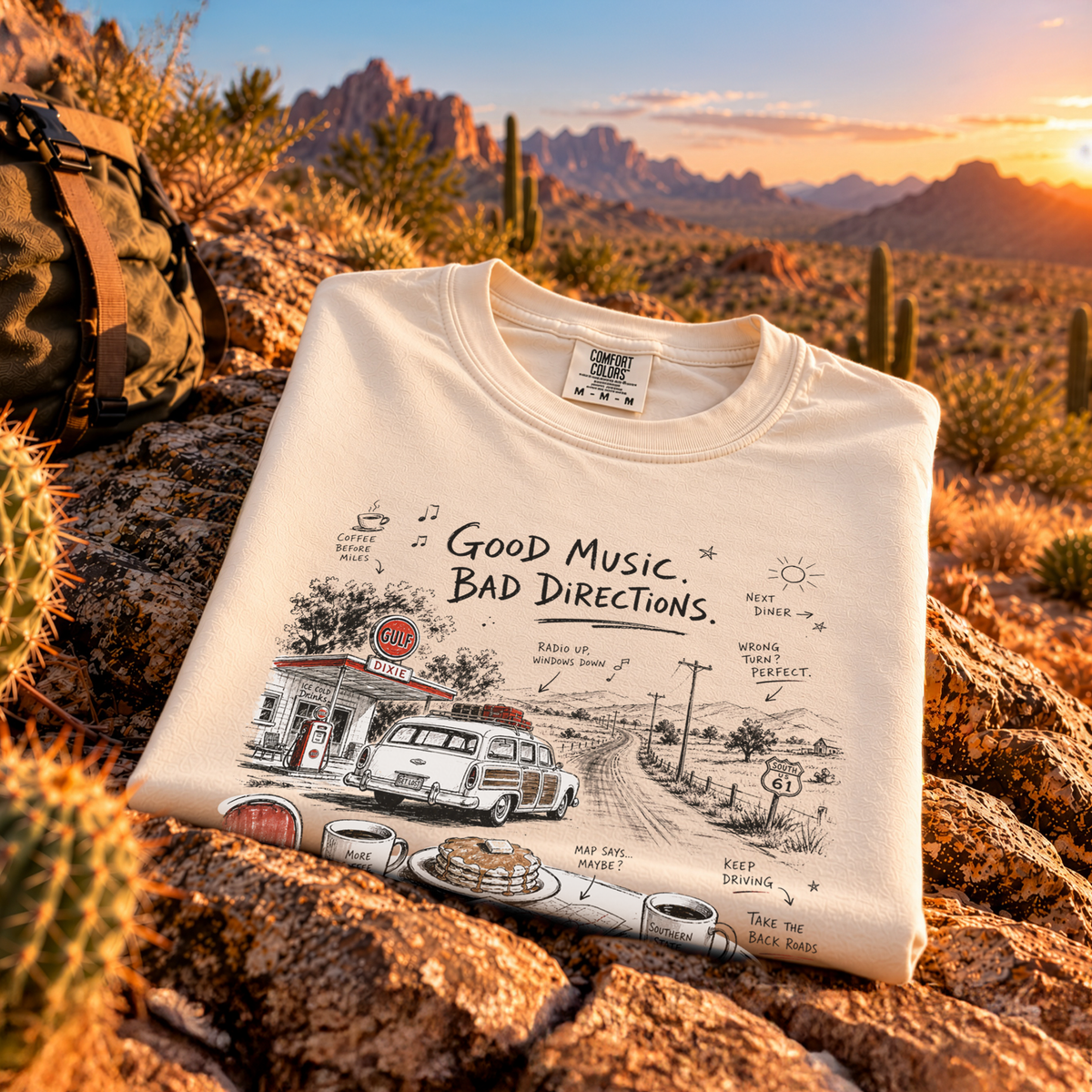 Good Music Bad Directions Comfort Colors Shirt – Retro Road Trip Diner Tee
