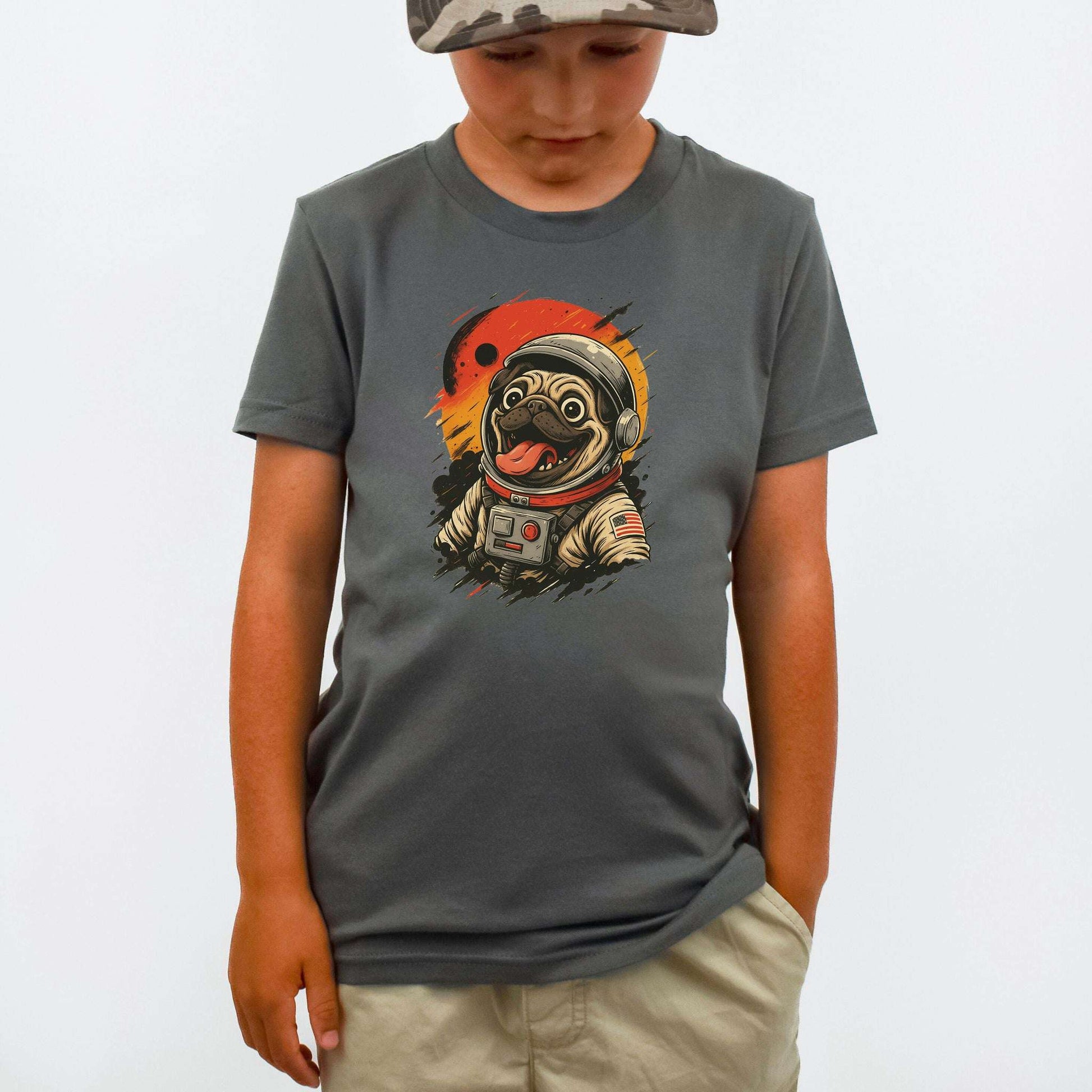 Pugstronaut Space Dog – Goofy Cosmic Pup Youth Tee