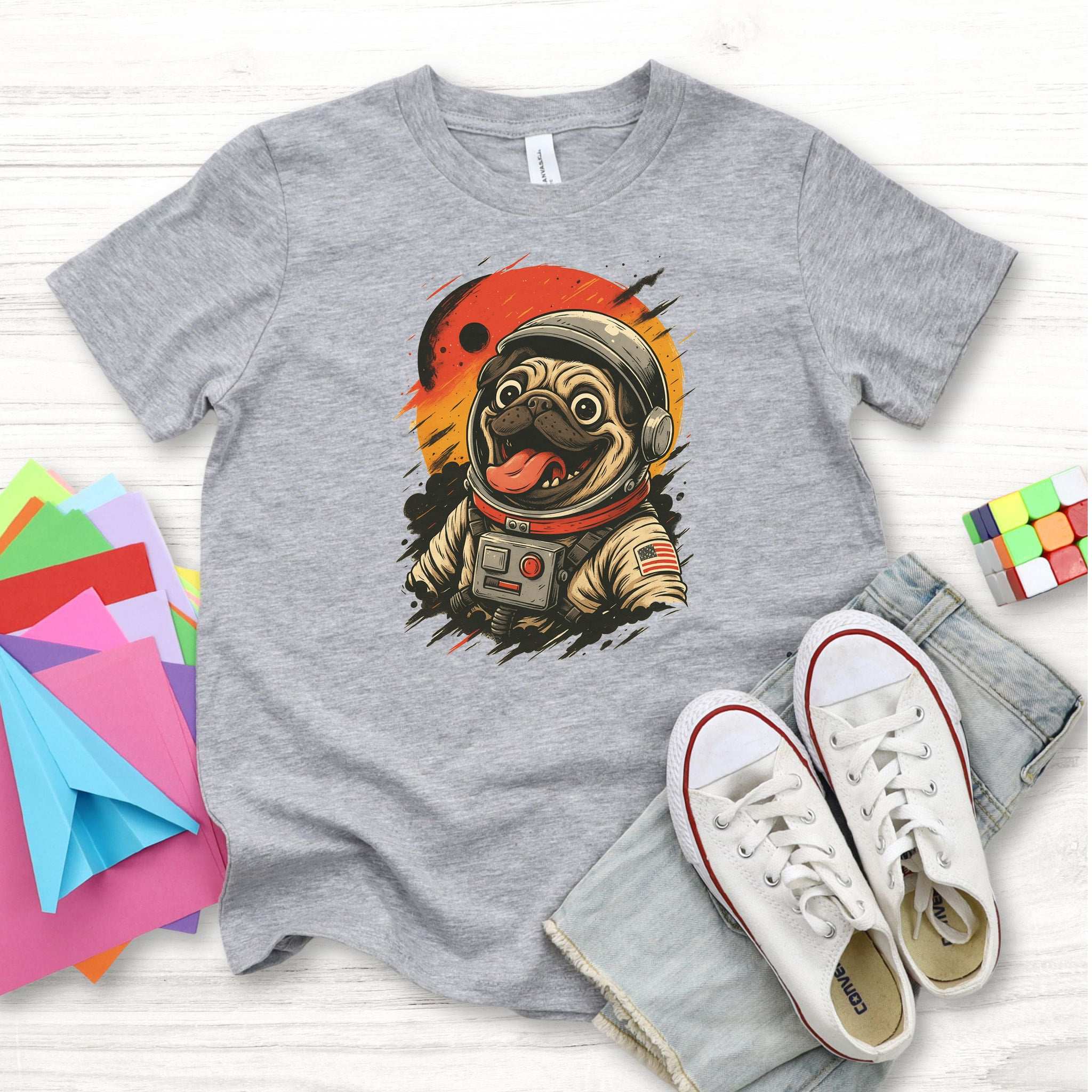 Pugstronaut Space Dog – Goofy Cosmic Pup Youth Tee