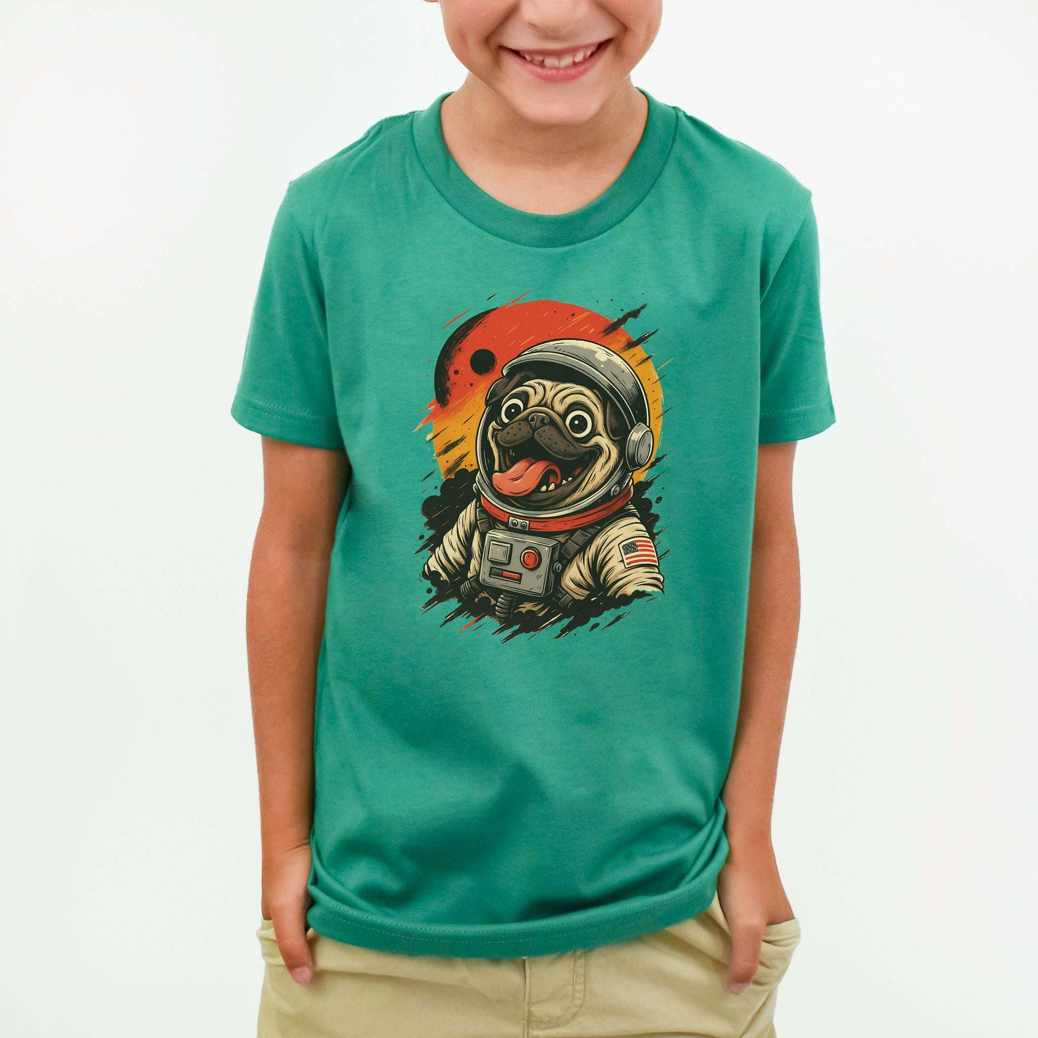 Pugstronaut Space Dog – Goofy Cosmic Pup Youth Tee