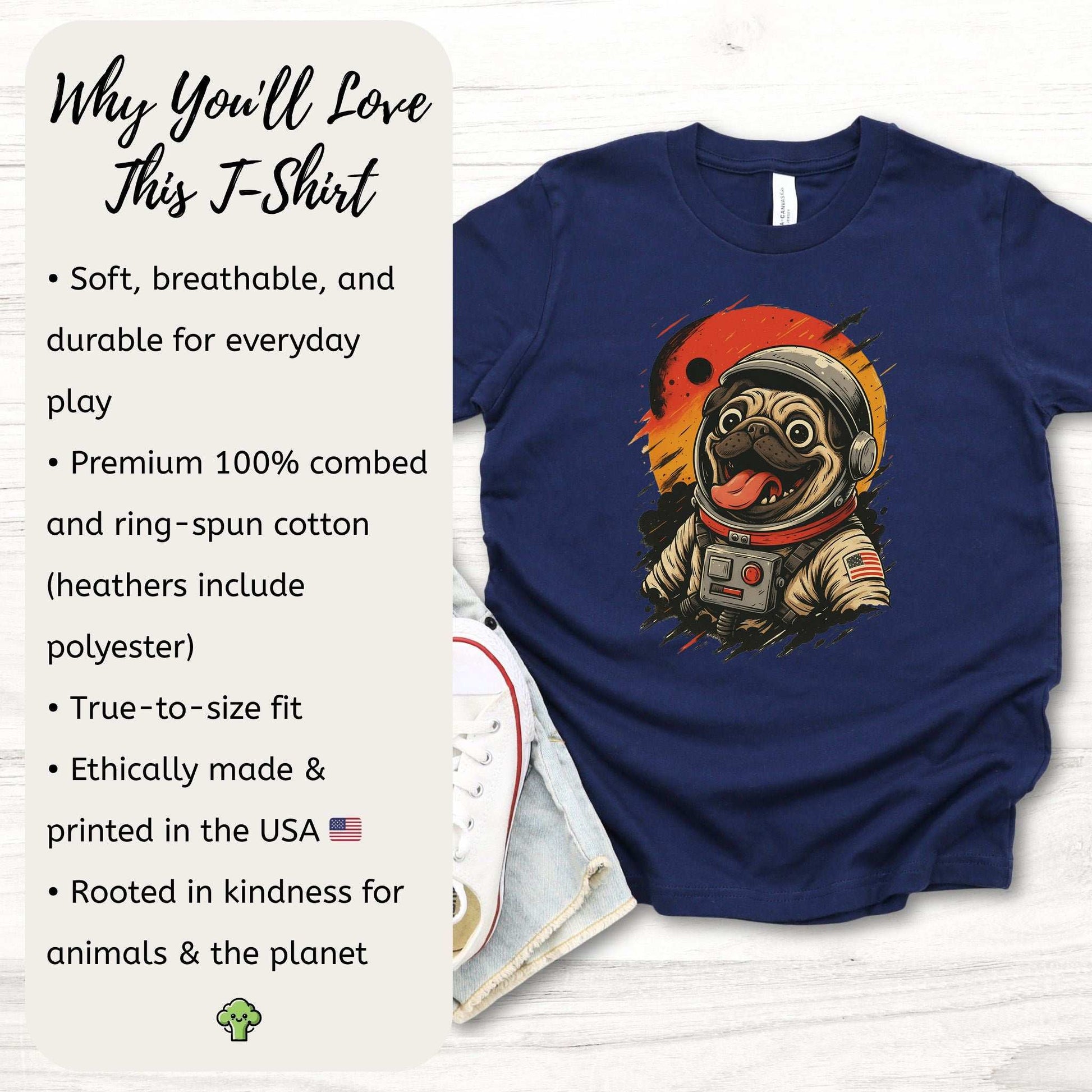 Pugstronaut Space Dog – Goofy Cosmic Pup Youth Tee