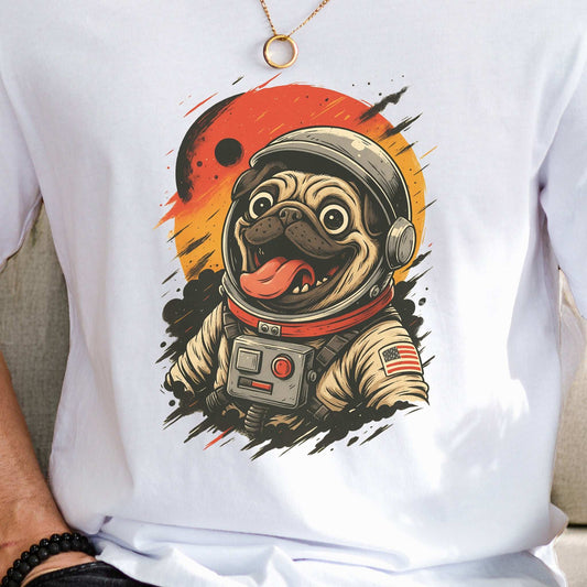 Pugstronaut Space T-Shirt – Funny Goofy Pug in Galaxy Suit Tee