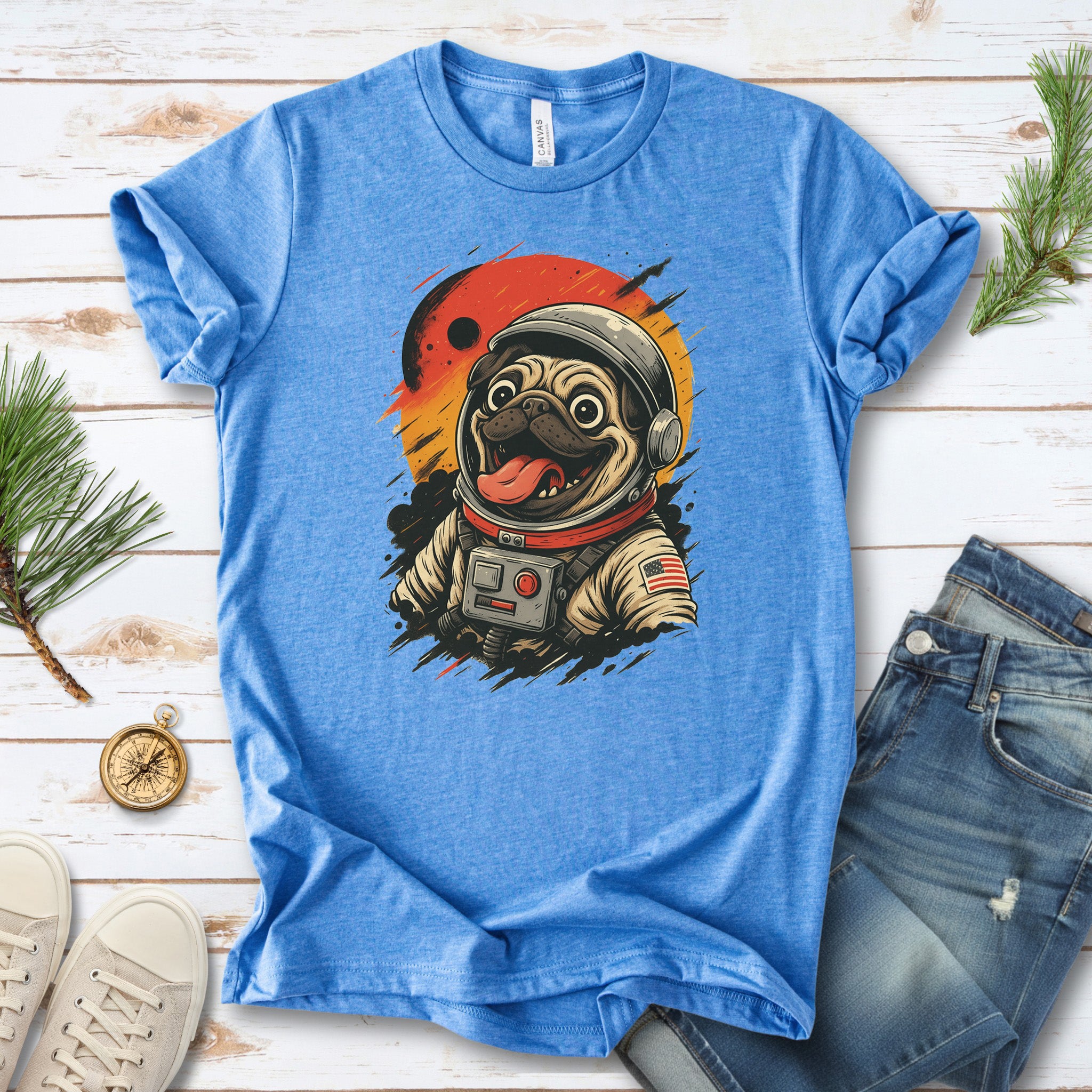 Pugstronaut Space T-Shirt – Funny Goofy Pug in Galaxy Suit Tee