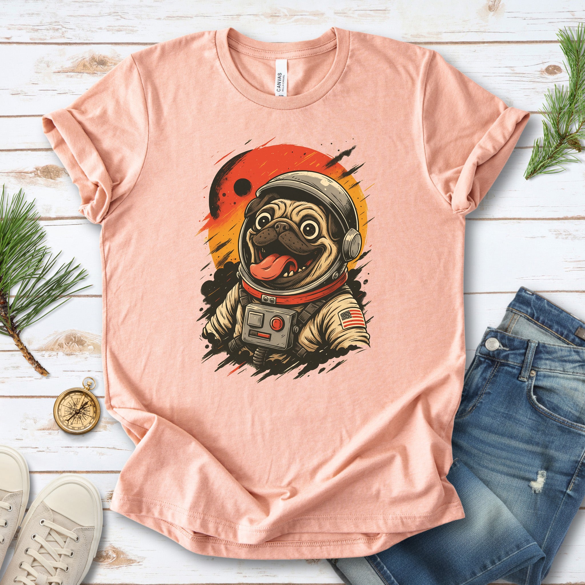 Pugstronaut Space T-Shirt – Funny Goofy Pug in Galaxy Suit Tee