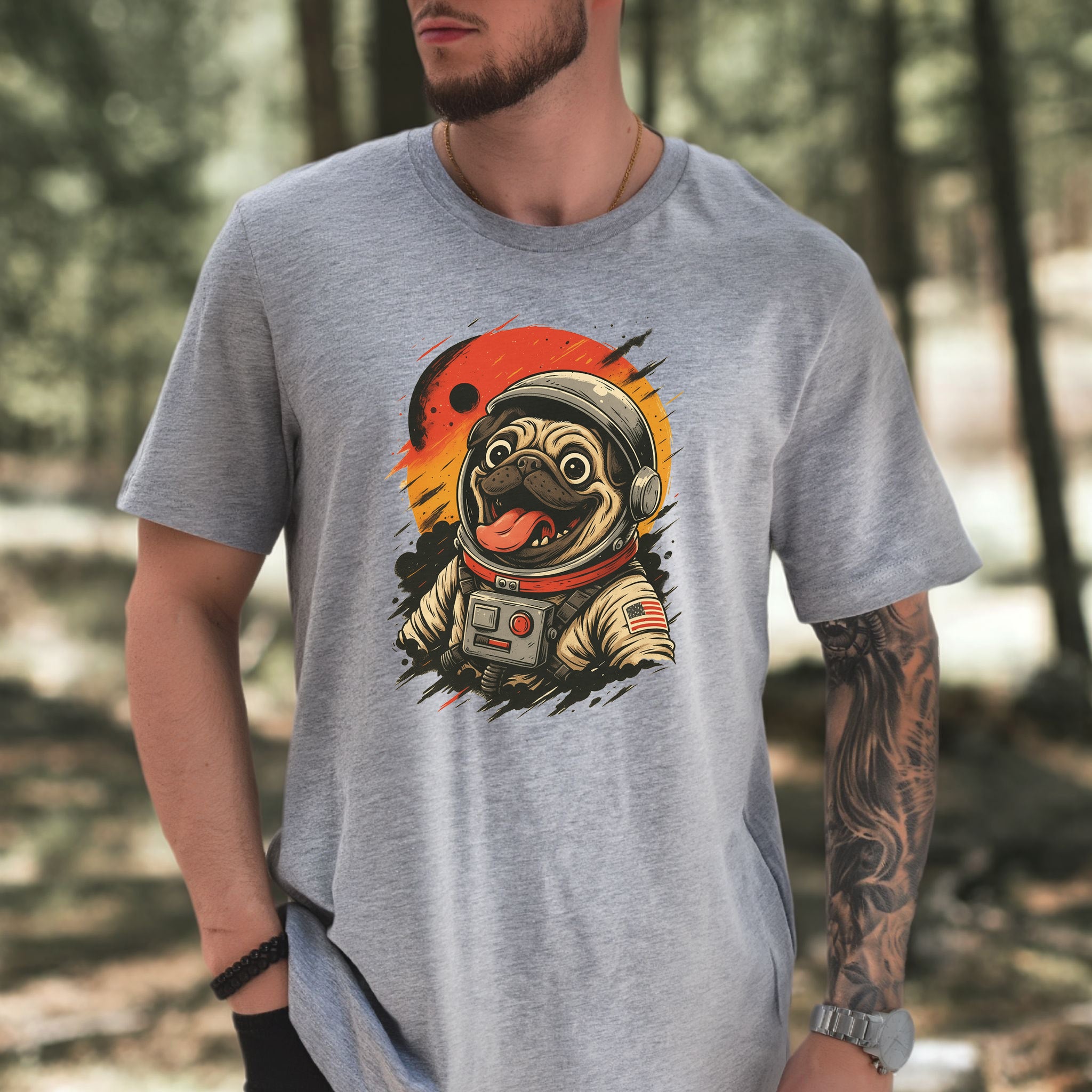 Pugstronaut Space T-Shirt – Funny Goofy Pug in Galaxy Suit Tee