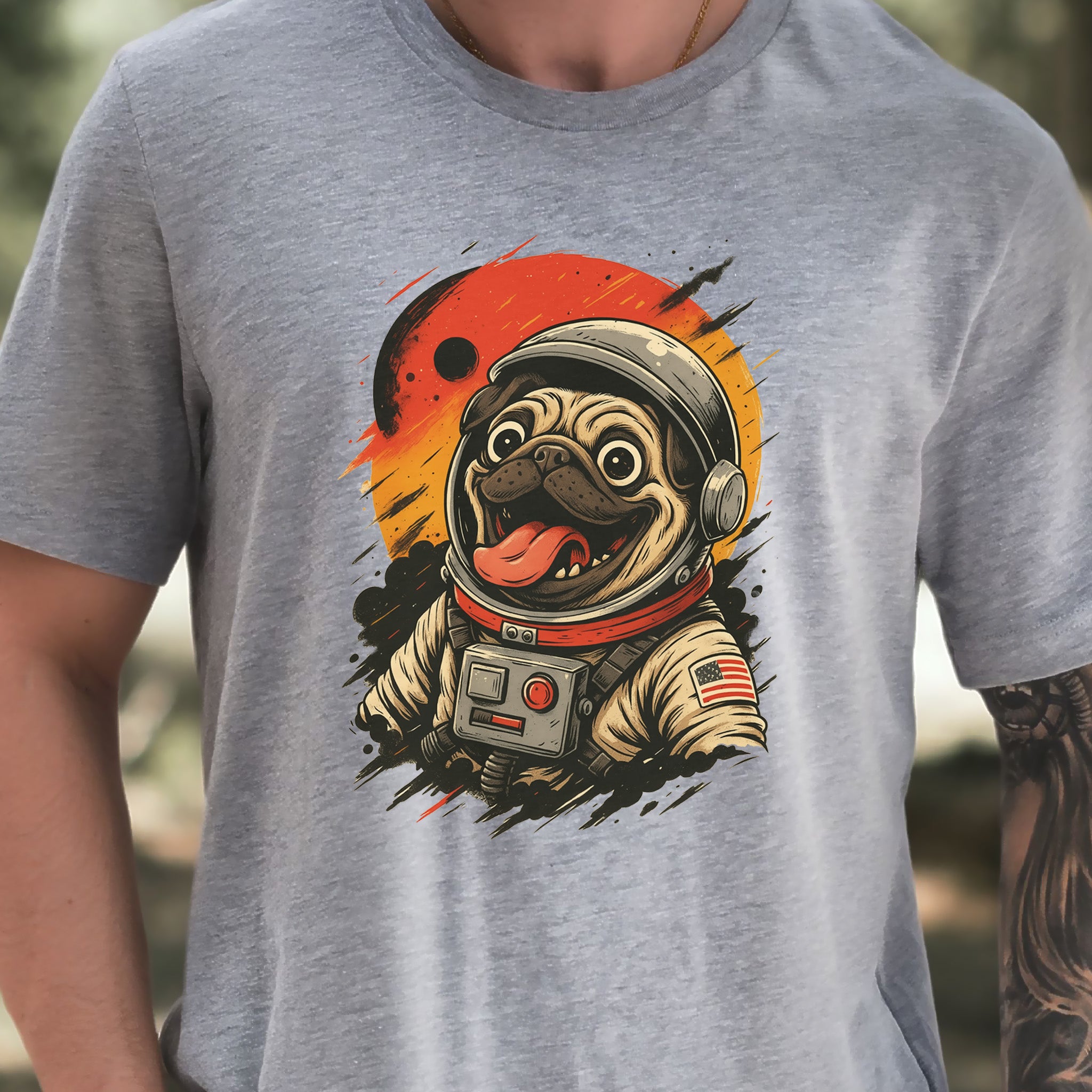 Pugstronaut Space T-Shirt – Funny Goofy Pug in Galaxy Suit Tee