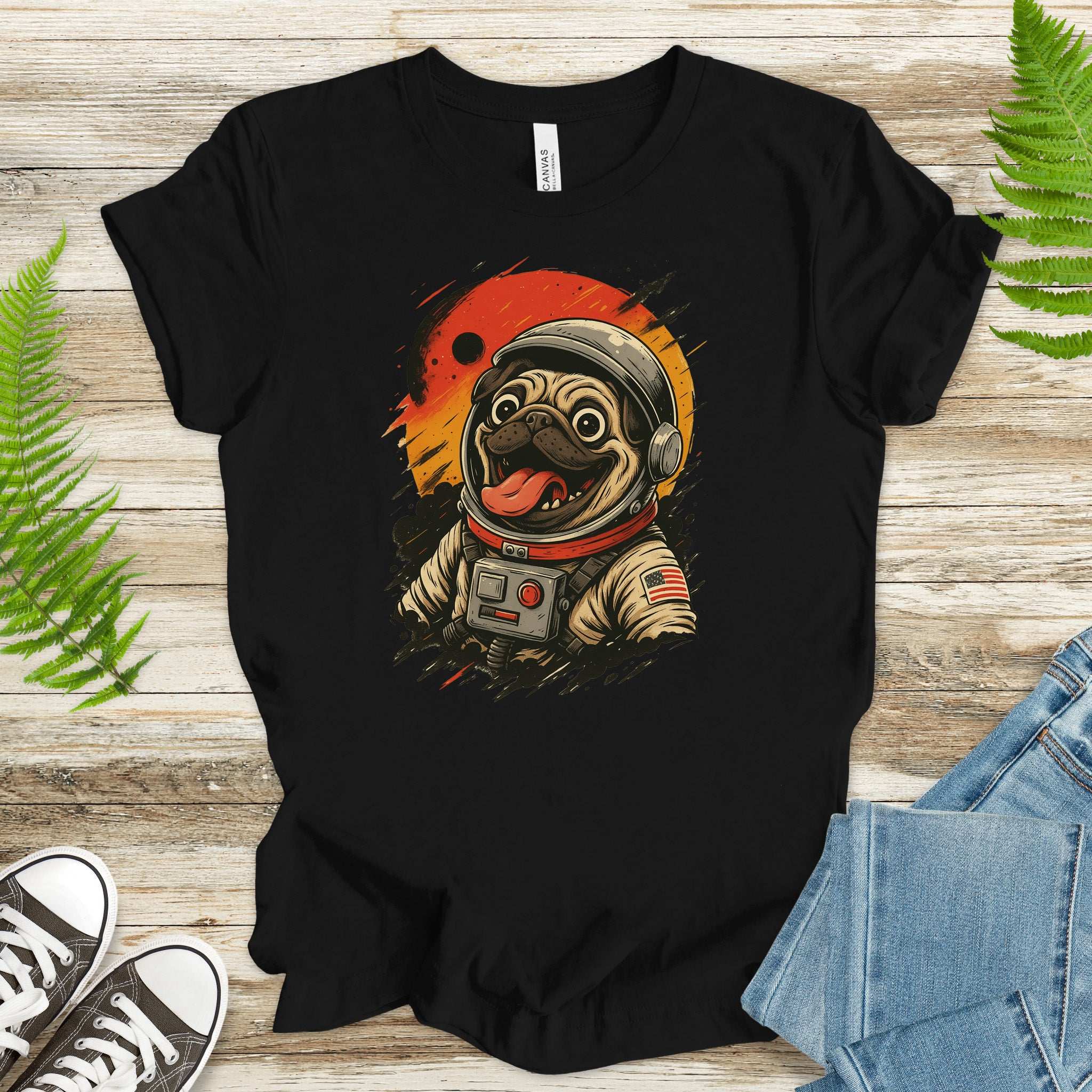 Pugstronaut Space T-Shirt – Funny Goofy Pug in Galaxy Suit Tee